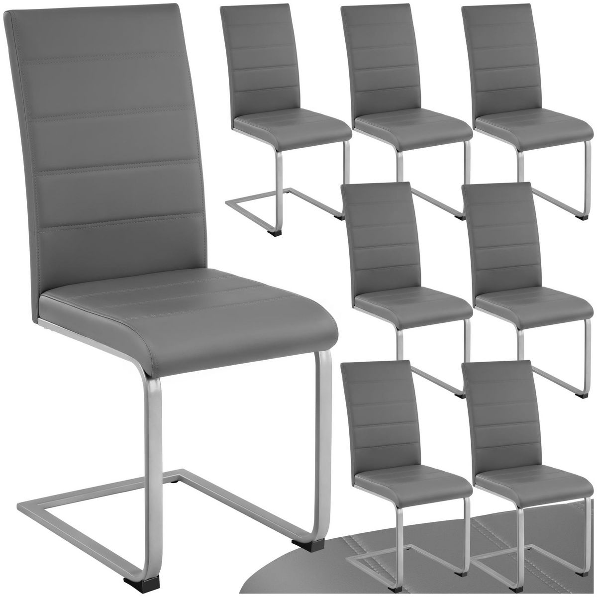 tectake Ensemble de chaises de salle à manger rembourré avec revêtement aspect cuir gris Lot de 8