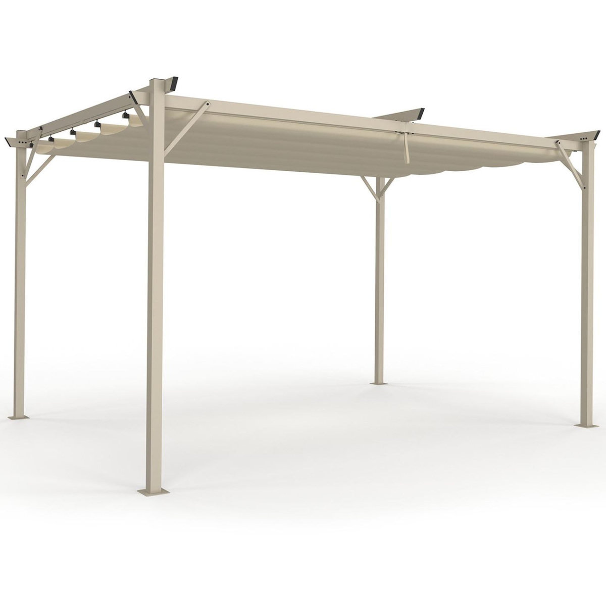 ID MARKET Pergola toit rétractable 4 pieds 3x4 M tonnelle structure beige et toile beige