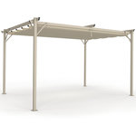 ID MARKET Pergola toit rétractable 4 pieds 3x4 M tonnelle structure beige et toile beige