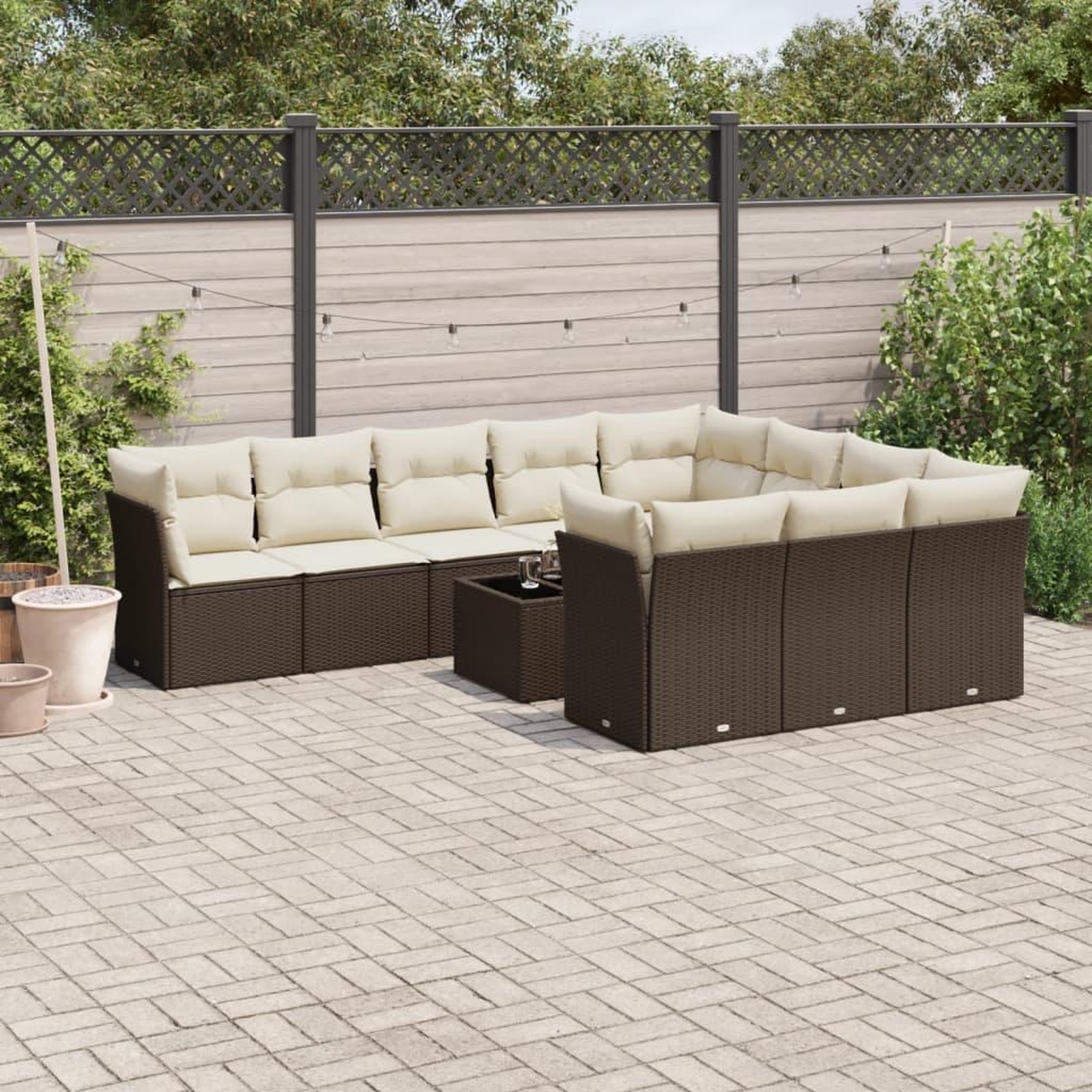 VIDAXL Salon de jardin et coussins 11 pcs marron resine tressee