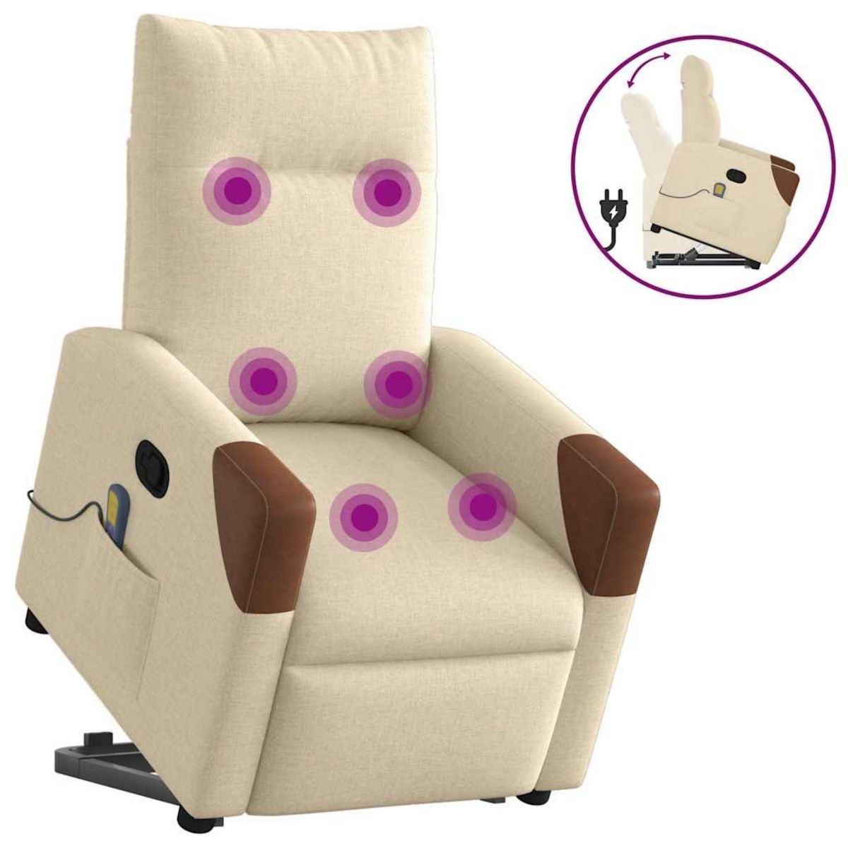 VIDAXL Fauteuil inclinable de massage Creme Tissu