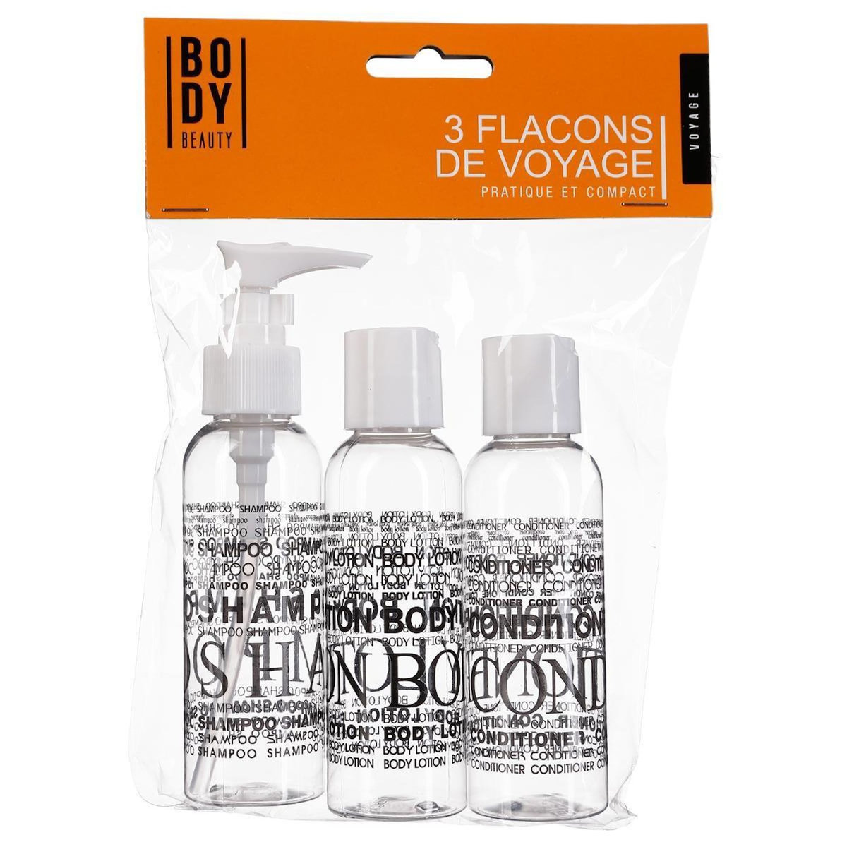Body beauty Set de 3 Flacons  Voyage  13cm Transparent