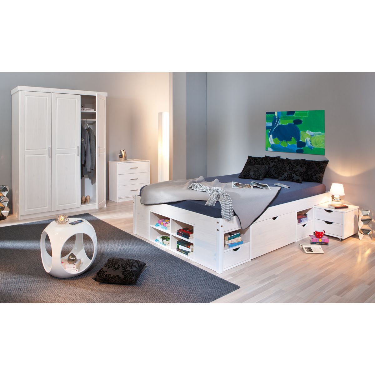 Armoire penderie blanche en pin massif - MAGNUS