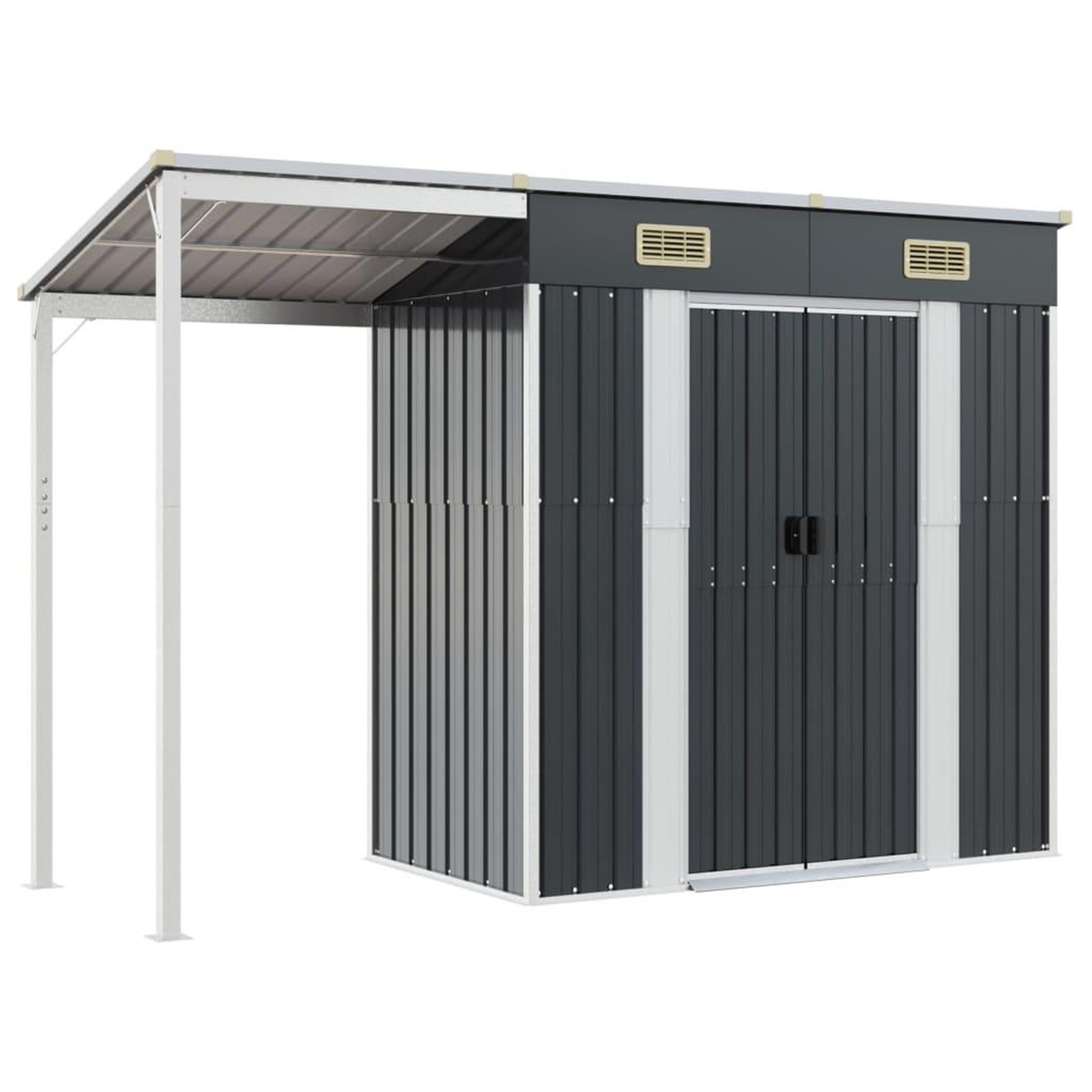 Voir la diapositive 2 : VIDAXL Abri de jardin avec toit prolonge anthracite 277x110,5x181 cm