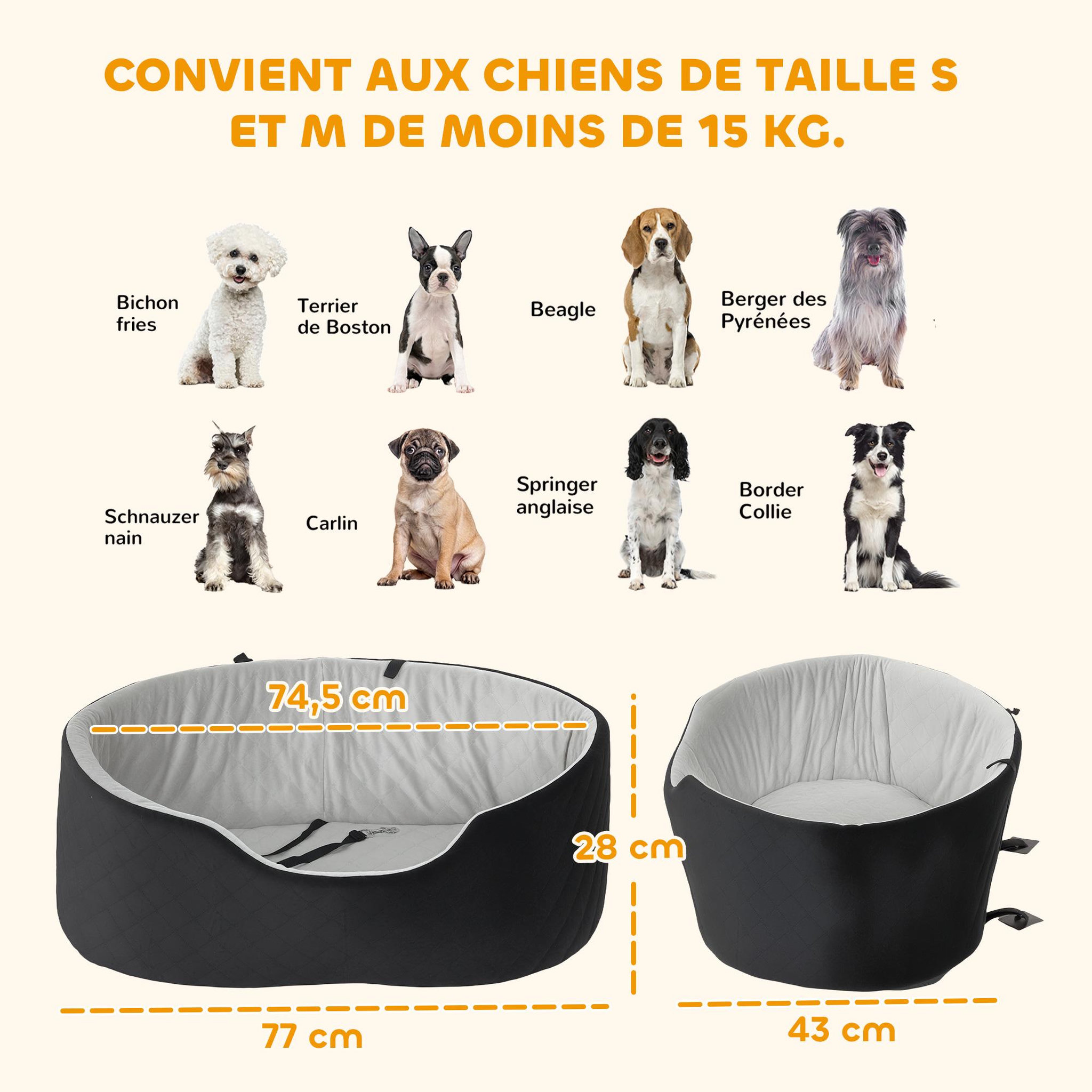 Voir la diapositive 3 : PAWHUT Siège auto chien grand confort avec coussin déhoussable - réglable, attache - polyester noir velours gris