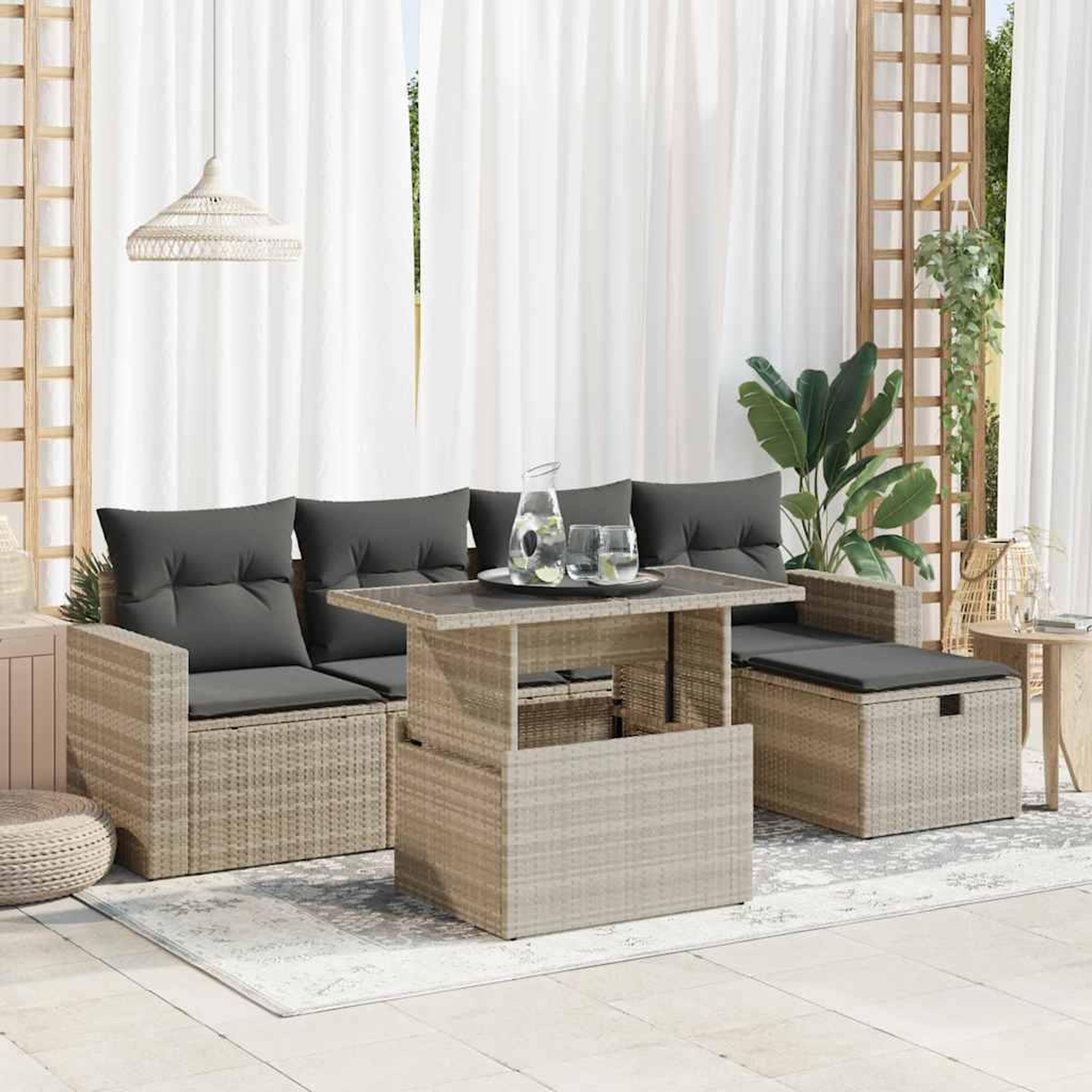 VIDAXL Salon de jardin 6 pcs avec coussins gris clair resine tressee