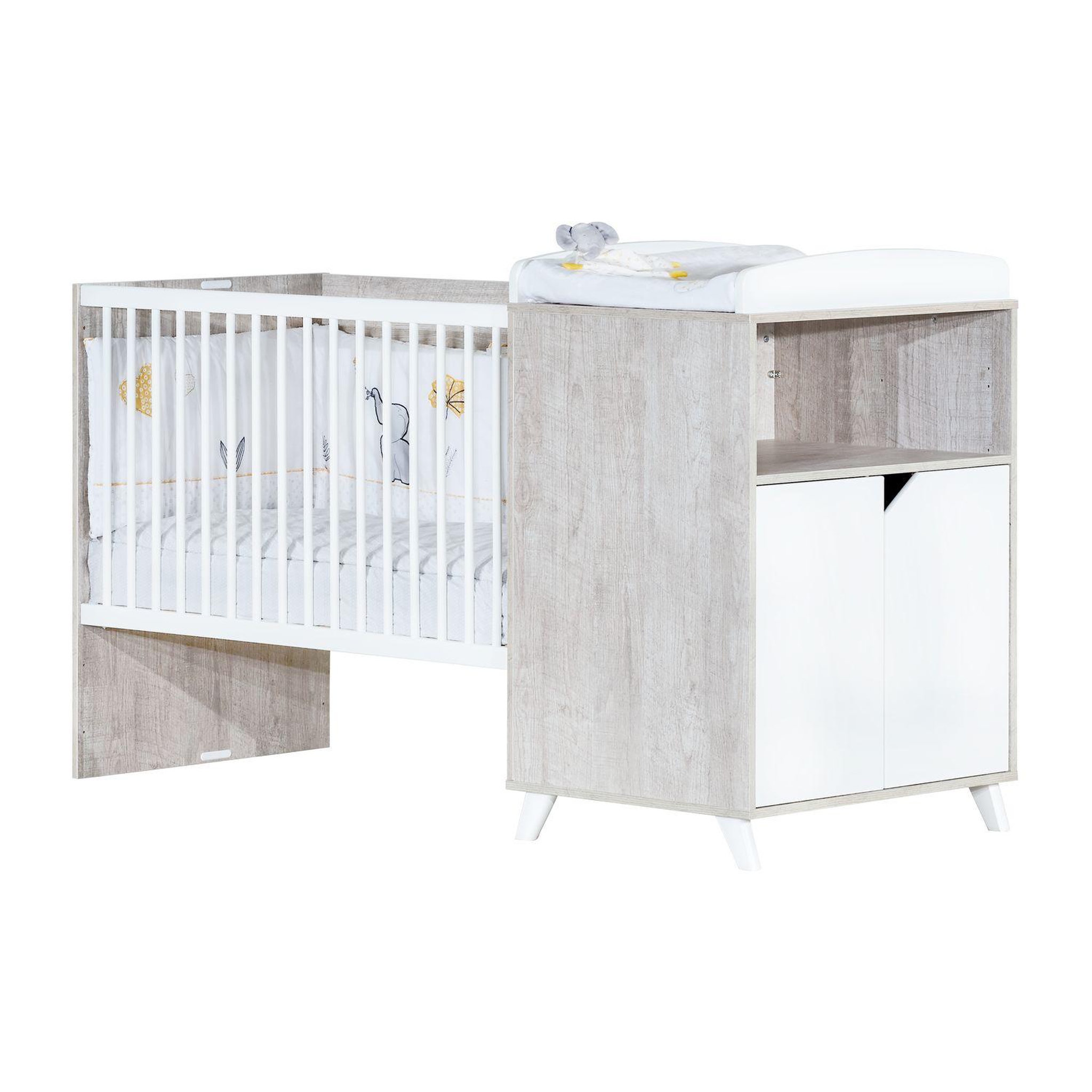 Voir la diapositive 1 : BABY PRICE  Lit bébé combiné 120x60 évolutif en 90x190cm SCANDI,  coloris gris 