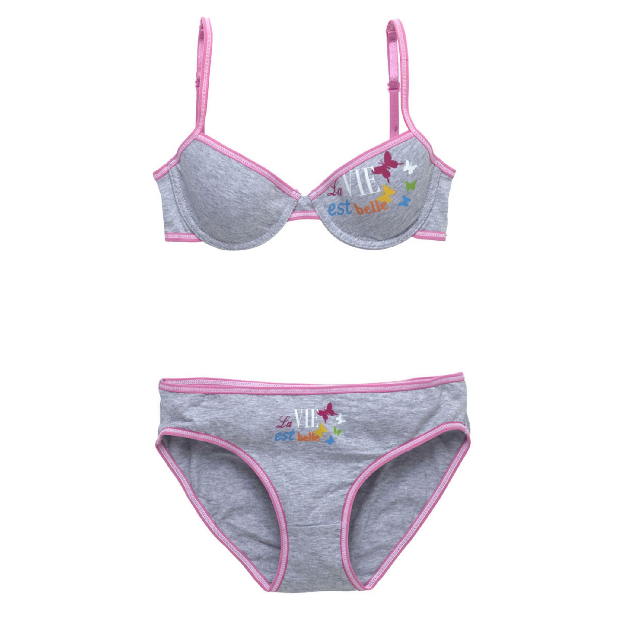 Lot De 3 Ensembles Soutien-Gorge + Culotte Fille Coton - Sans Armatures, Bretelles Larges, Taille École