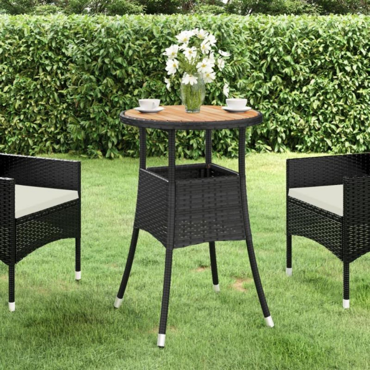 VIDAXL Table de jardin Ø60x75 cm Acacia et résine tressée Noir