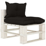 VIDAXL Canape de milieu palette de jardin avec coussins noir Bois