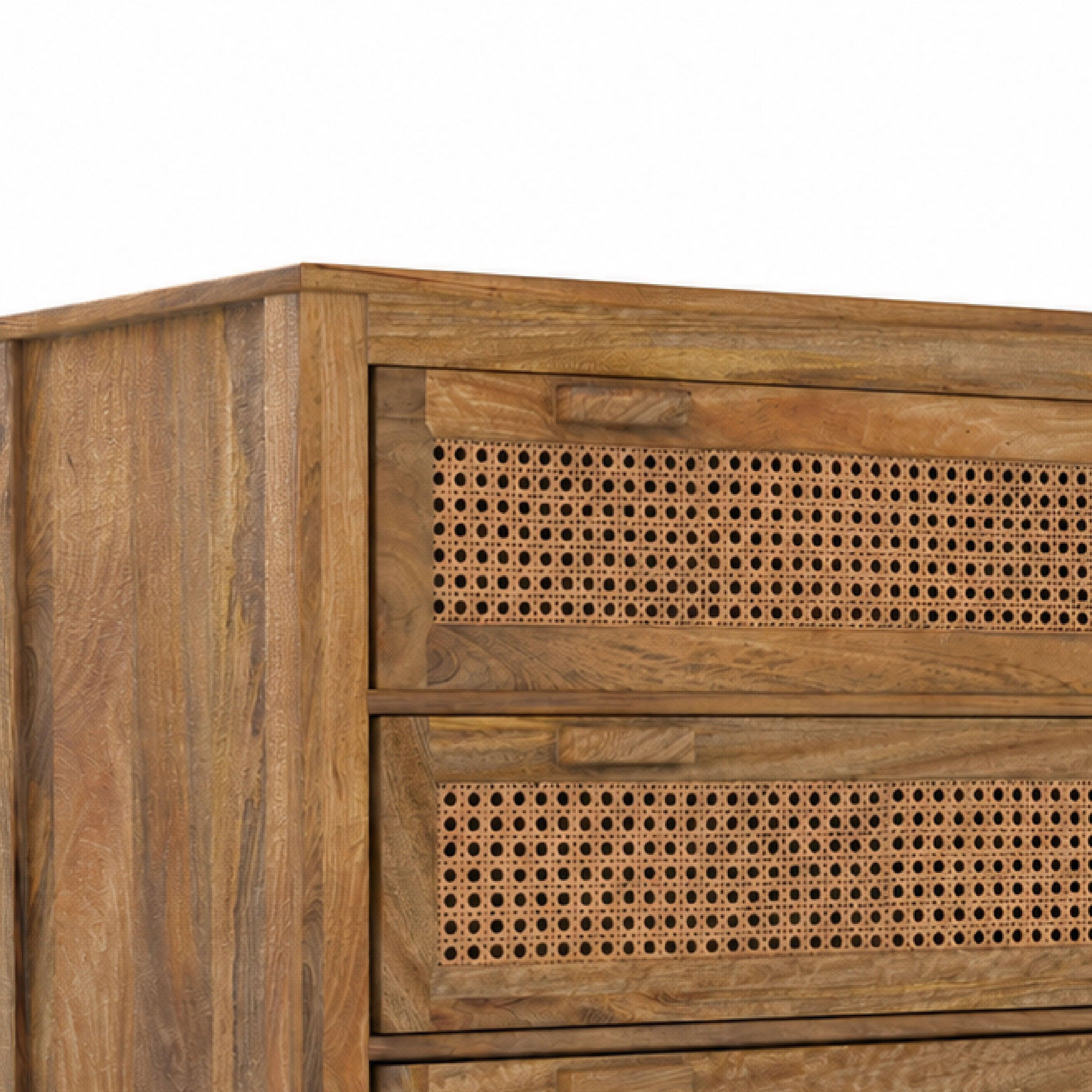 Voir la diapositive 3 : MAISON PAVANE Commode en bois de manguier et cannage 3 tiroirs-tiki