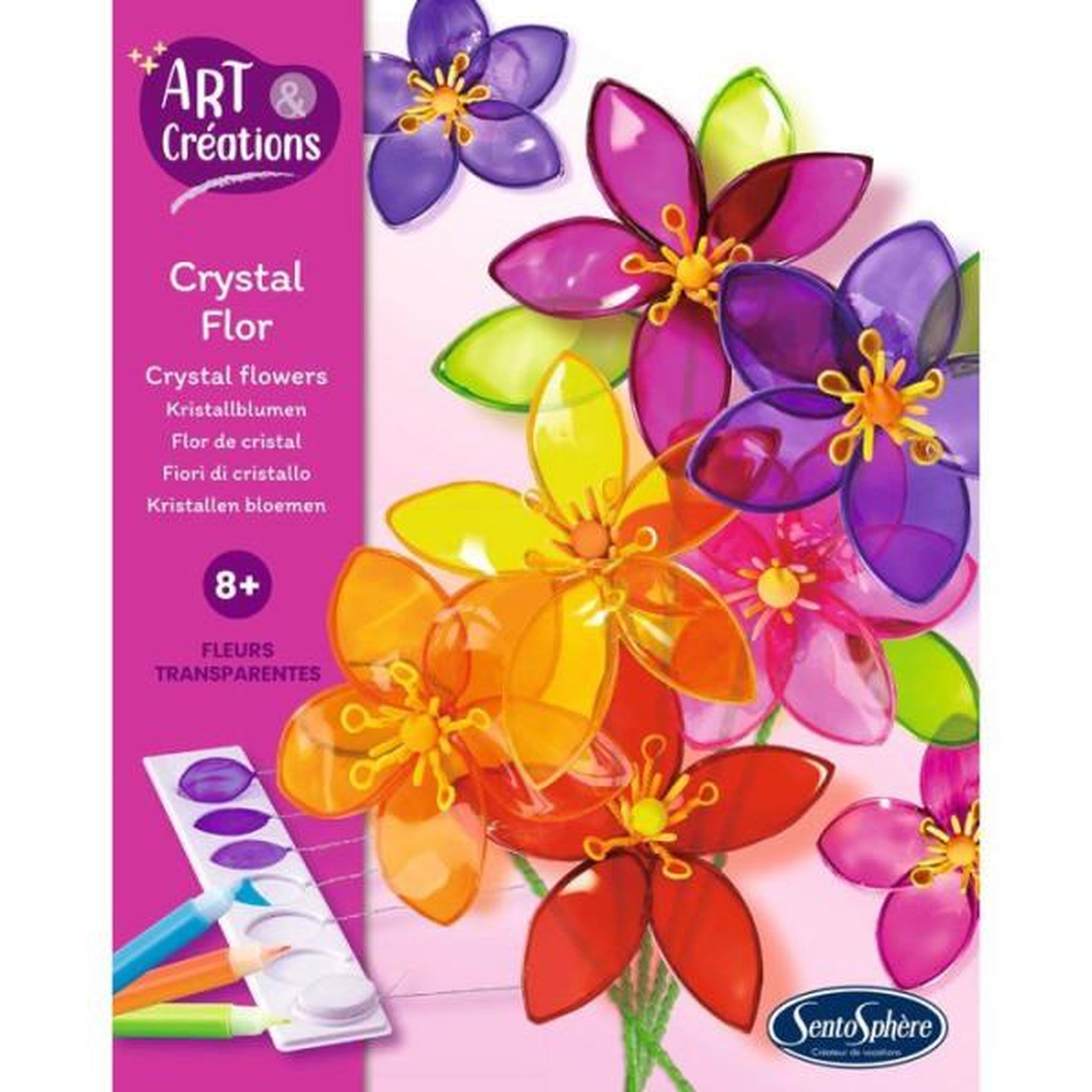 Voir la diapositive 2 : Sentosphere Peinture vitrail - sentosphere - art & créations - crystal flor - 8 fleurs a créer en verre effilé - des 8 ans