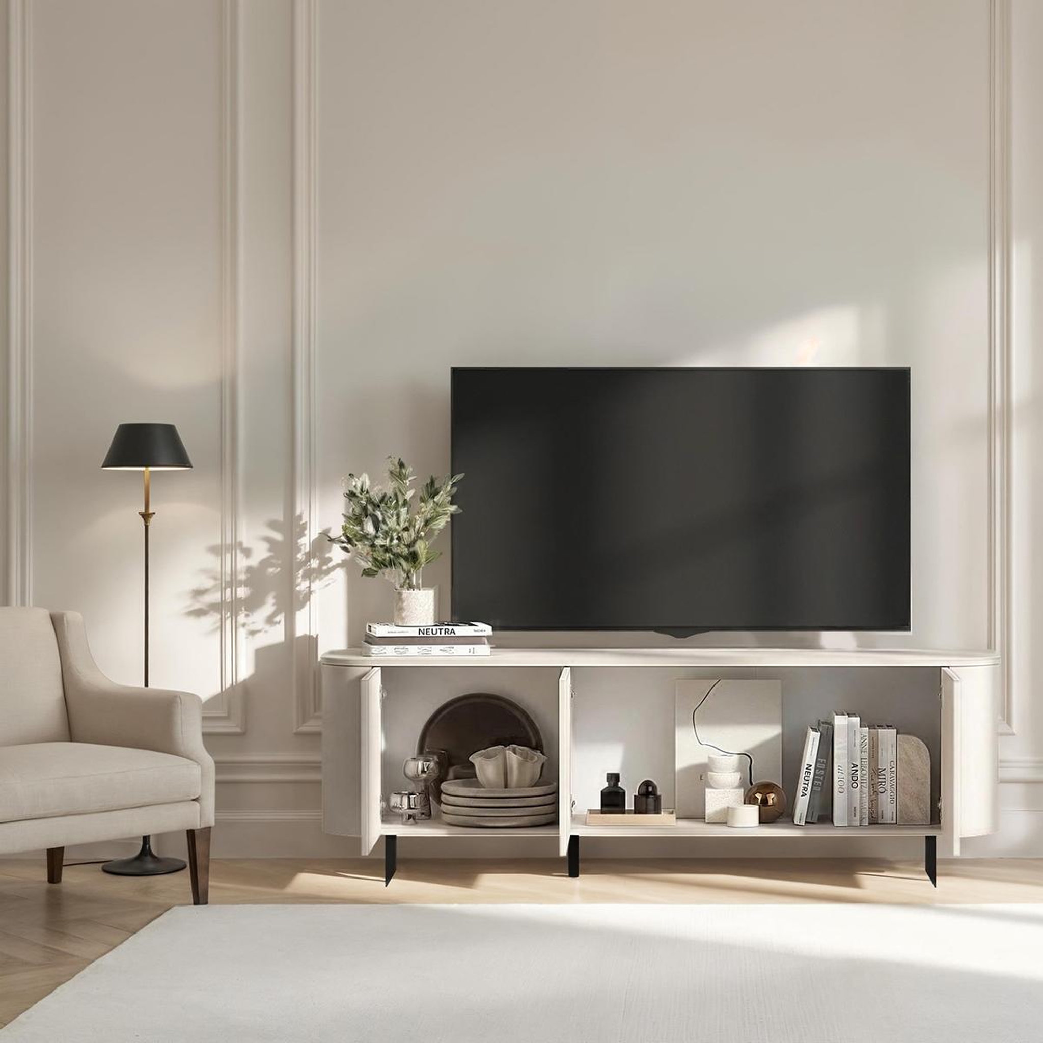 Voir la diapositive 4 : JLC KREATION Meuble tv moderne beige cachemire 180cm isabela