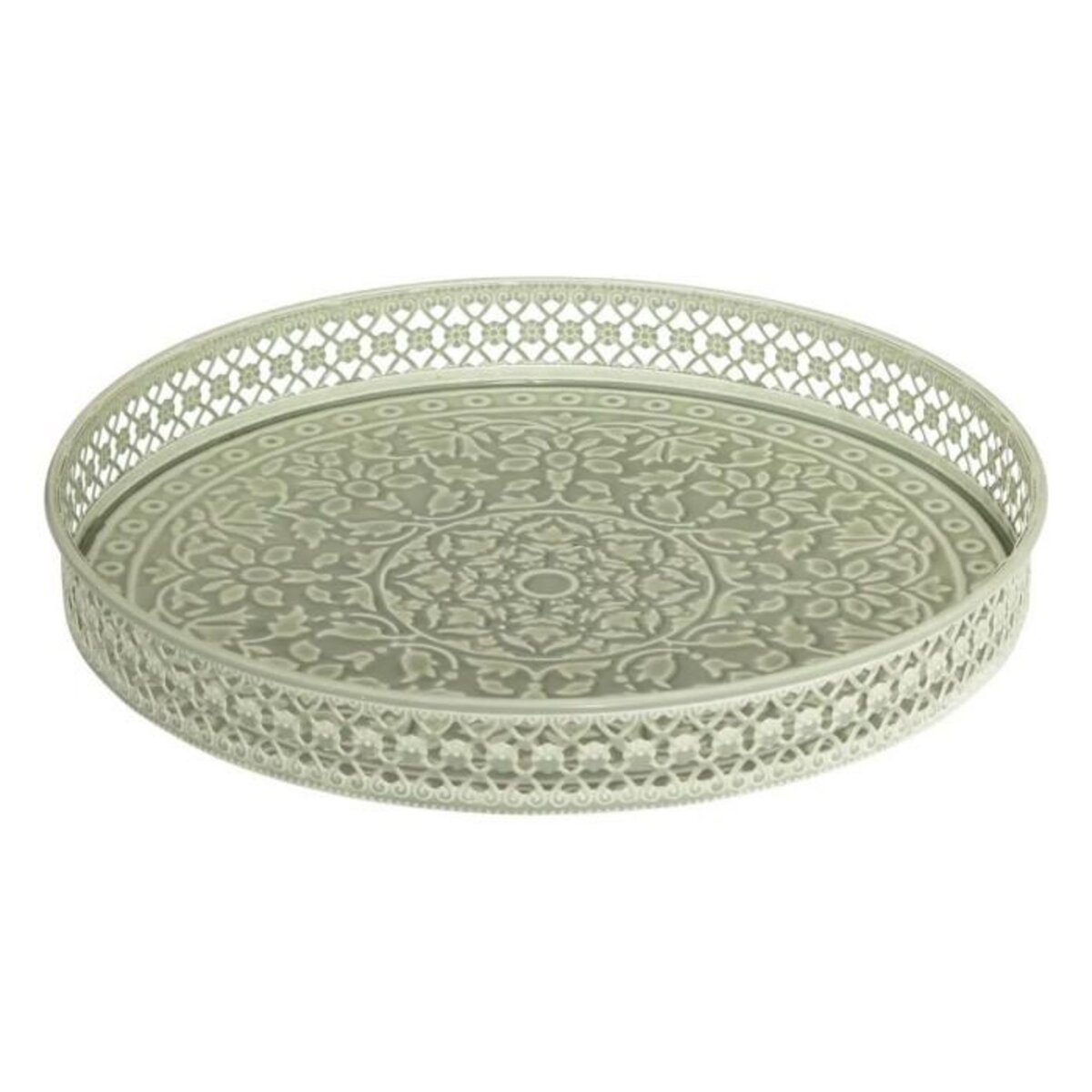 ATMOSPHERA Lot de 2 Plateaux Déco  Wild Romance  31cm Blanc & Vert
