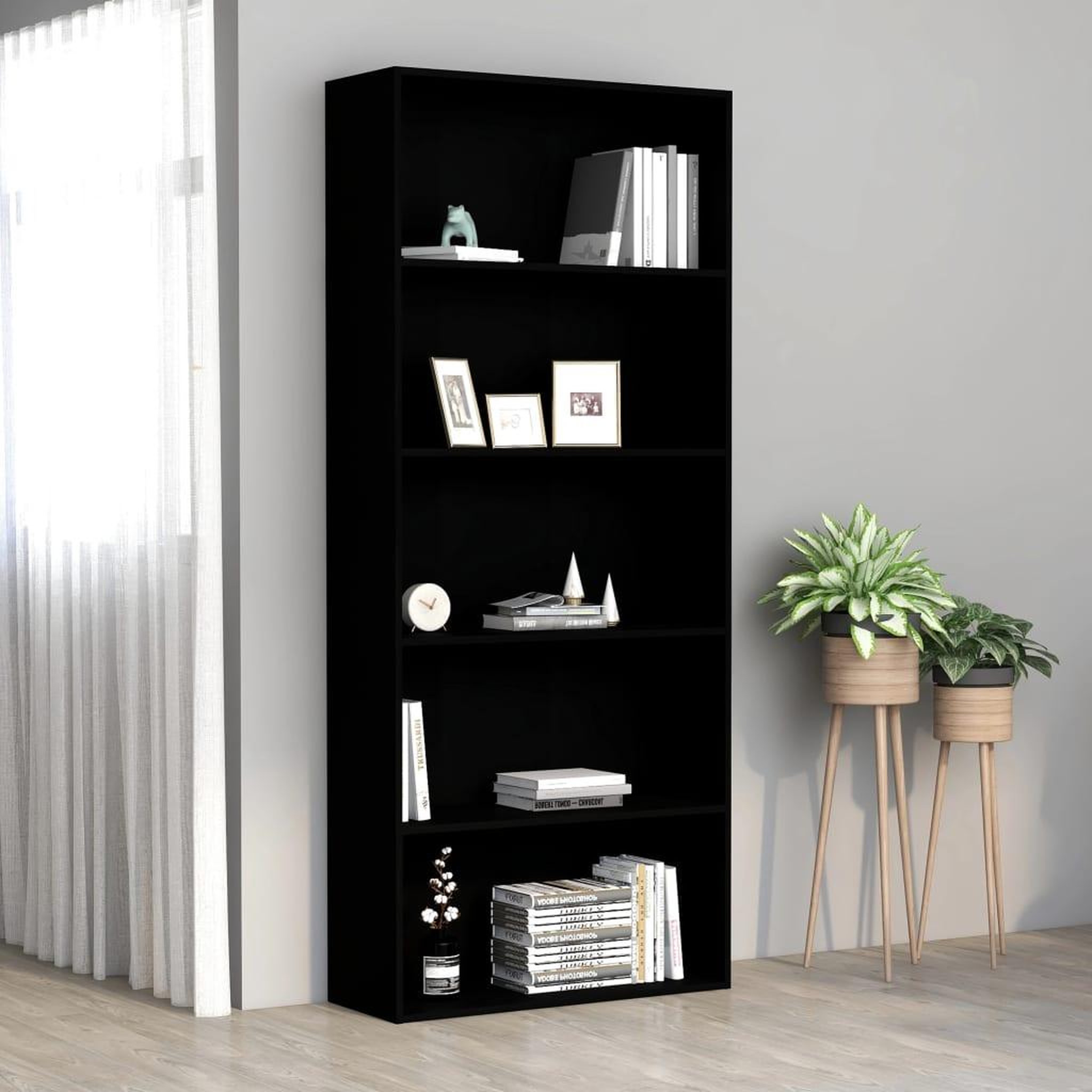 Voir la diapositive 1 : VIDAXL Bibliotheque a 5 niveaux Noir 80x30x189 cm Bois d'ingenierie