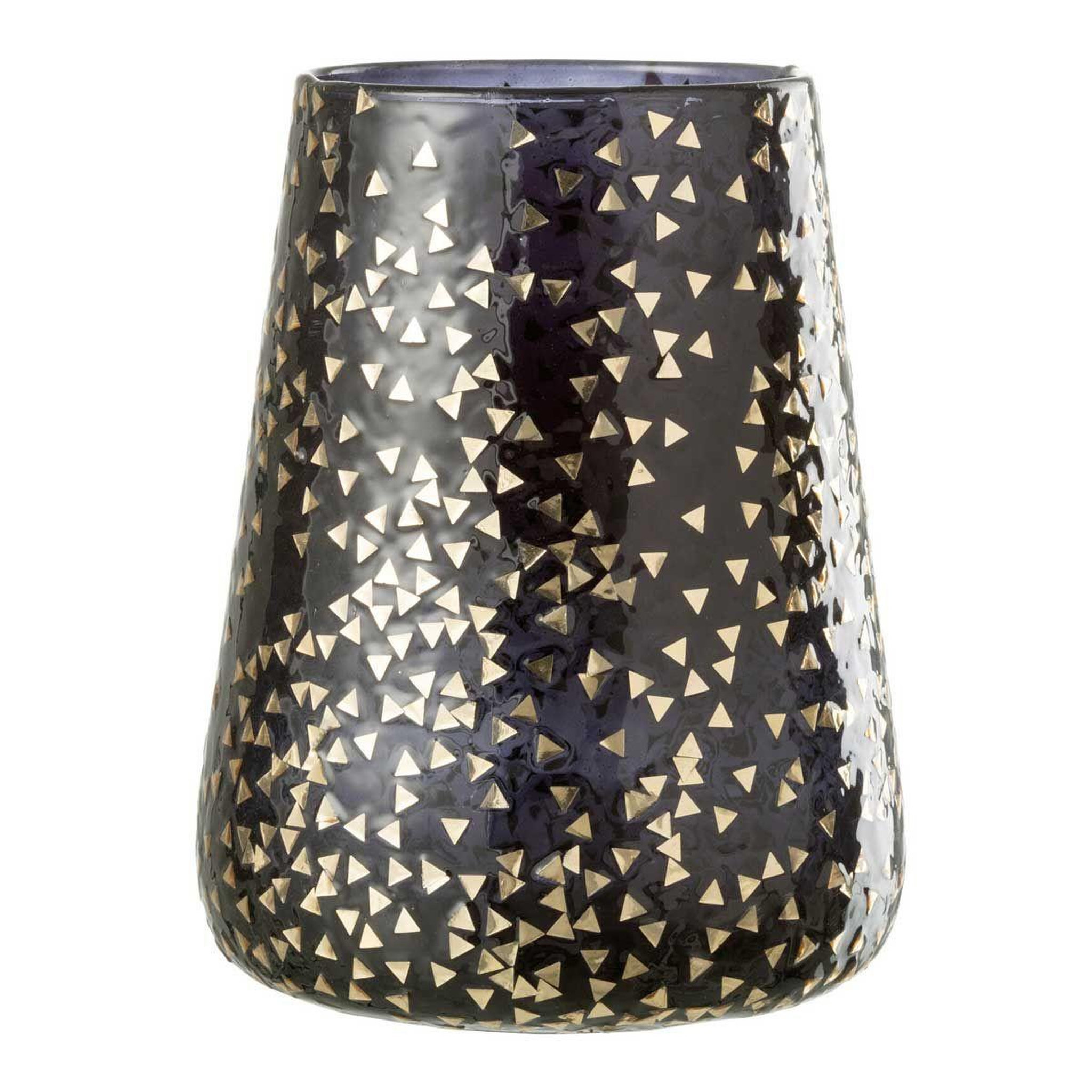 Voir la diapositive 1 : J-LINE Photophore en Verre  Triangle  23cm Noir & Or