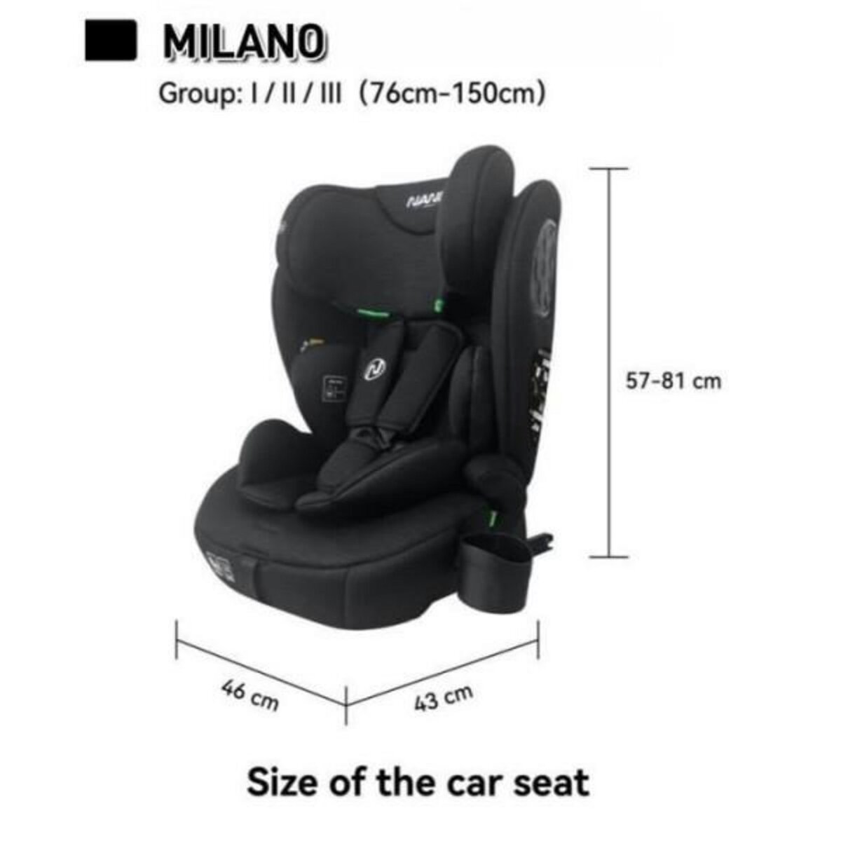 NANIA Siege Auto  isofix - NANIA - MILANO - Groupe 1/2/3 - I-size - Avec réducteur - Noir