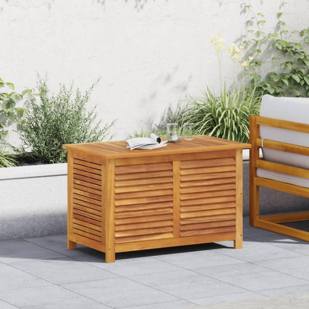 VIDAXL Boîte de rangement de jardin persiennes 90x50x56 cm bois acacia