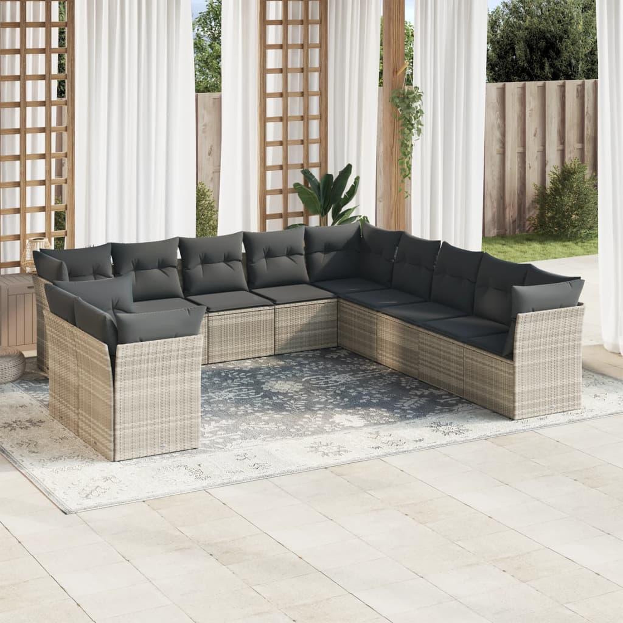 VIDAXL Salon de jardin 11 pcs avec coussins gris clair resine tressee