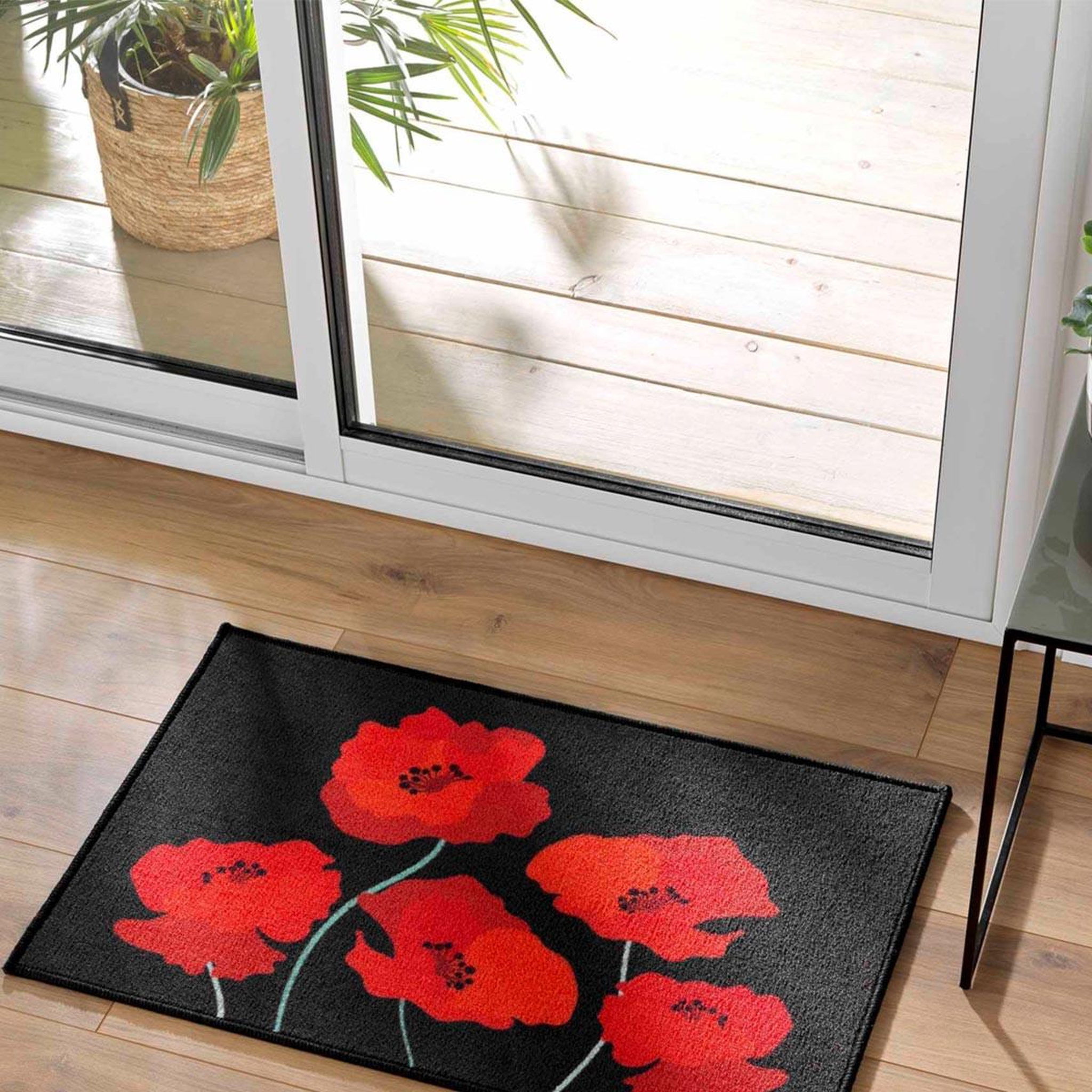 Voir la diapositive 4 : Douceur d'Intérieur Tapis déco imprimé  coquelicots  50x80cm noir & rouge
