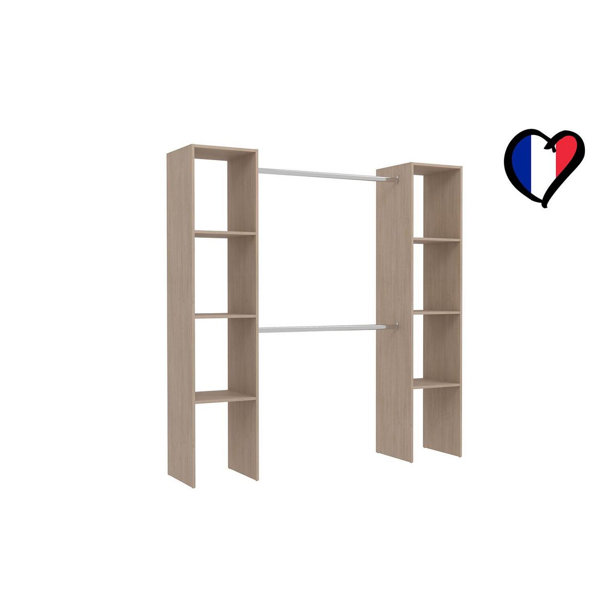 CONCEPT USINE Dressing bois avec 6 étagères et 2 penderies : 180 x 40 x 180 cm ELYSEE