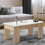 Voir la diapositive 3 : ID MARKET Table basse plateau relevable rectangulaire TARA bois imitation hêtre et blanc