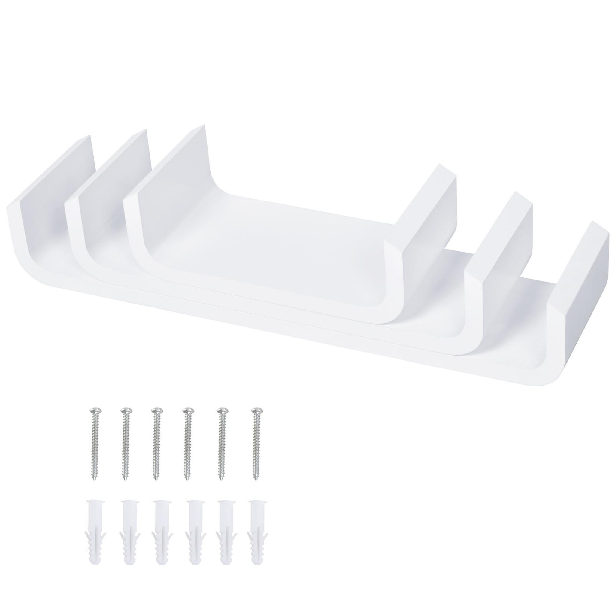 Voir la diapositive 5 : HOMCOM Lot de 3 étagères murales flottantes - design contemporain courbé - kit fixation inclus - MDF blanc
