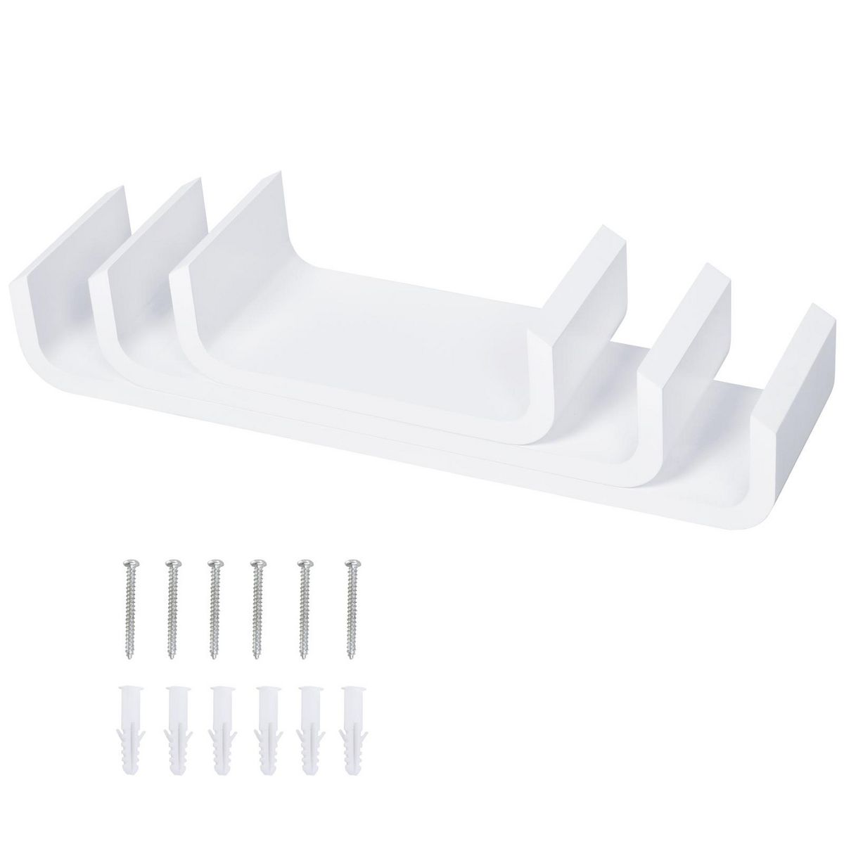 HOMCOM Lot de 3 étagères murales flottantes - design contemporain courbé - kit fixation inclus - MDF blanc