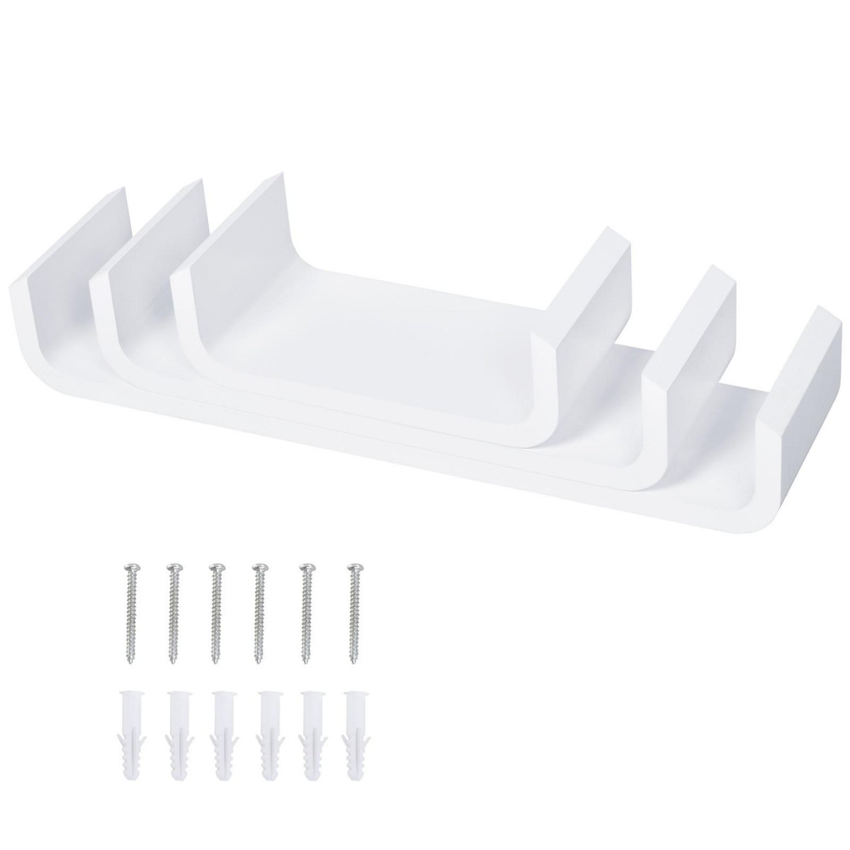 HOMCOM Lot de 3 étagères murales flottantes - design contemporain courbé - kit fixation inclus - MDF blanc