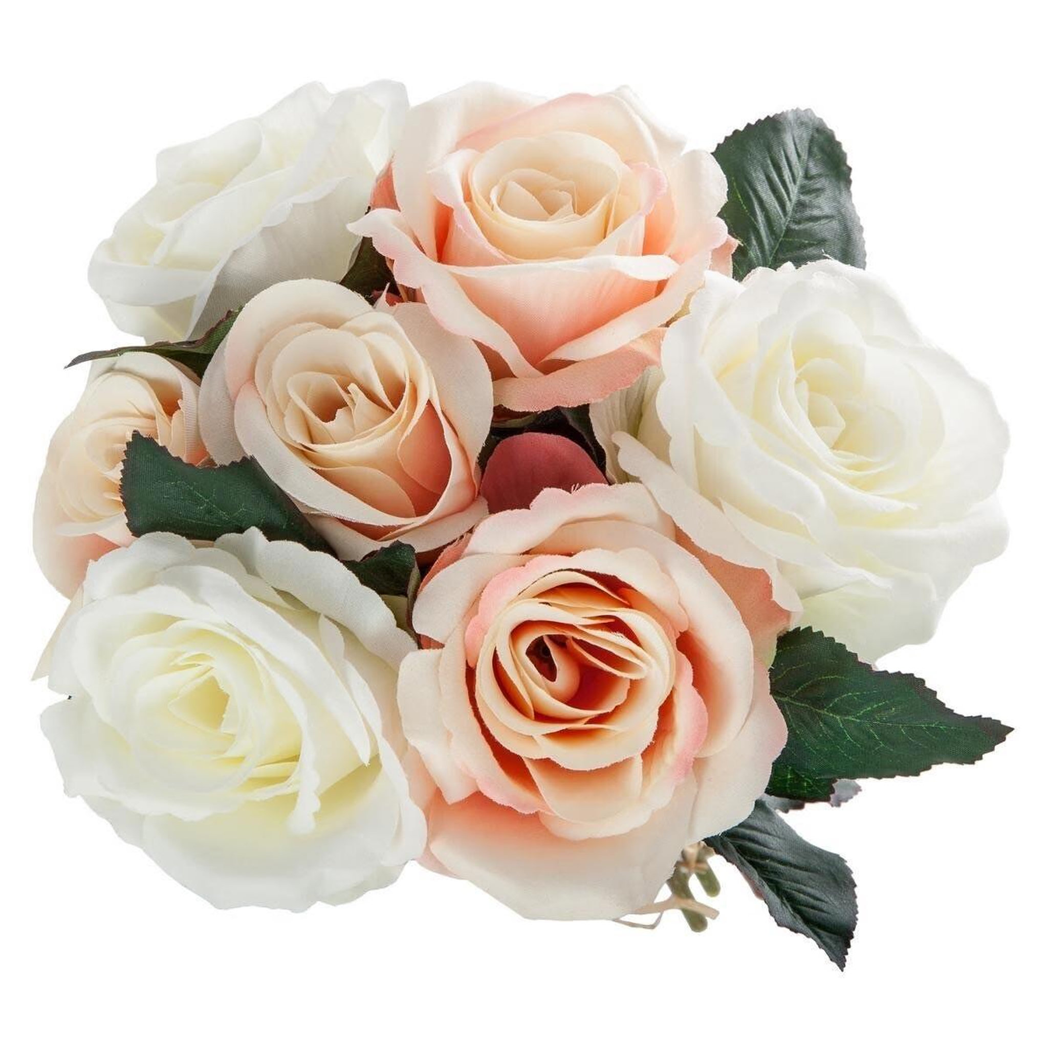 Voir la diapositive 2 : ATMOSPHERA Bouquet de fleur  7 roses  30cm rose & blanc
