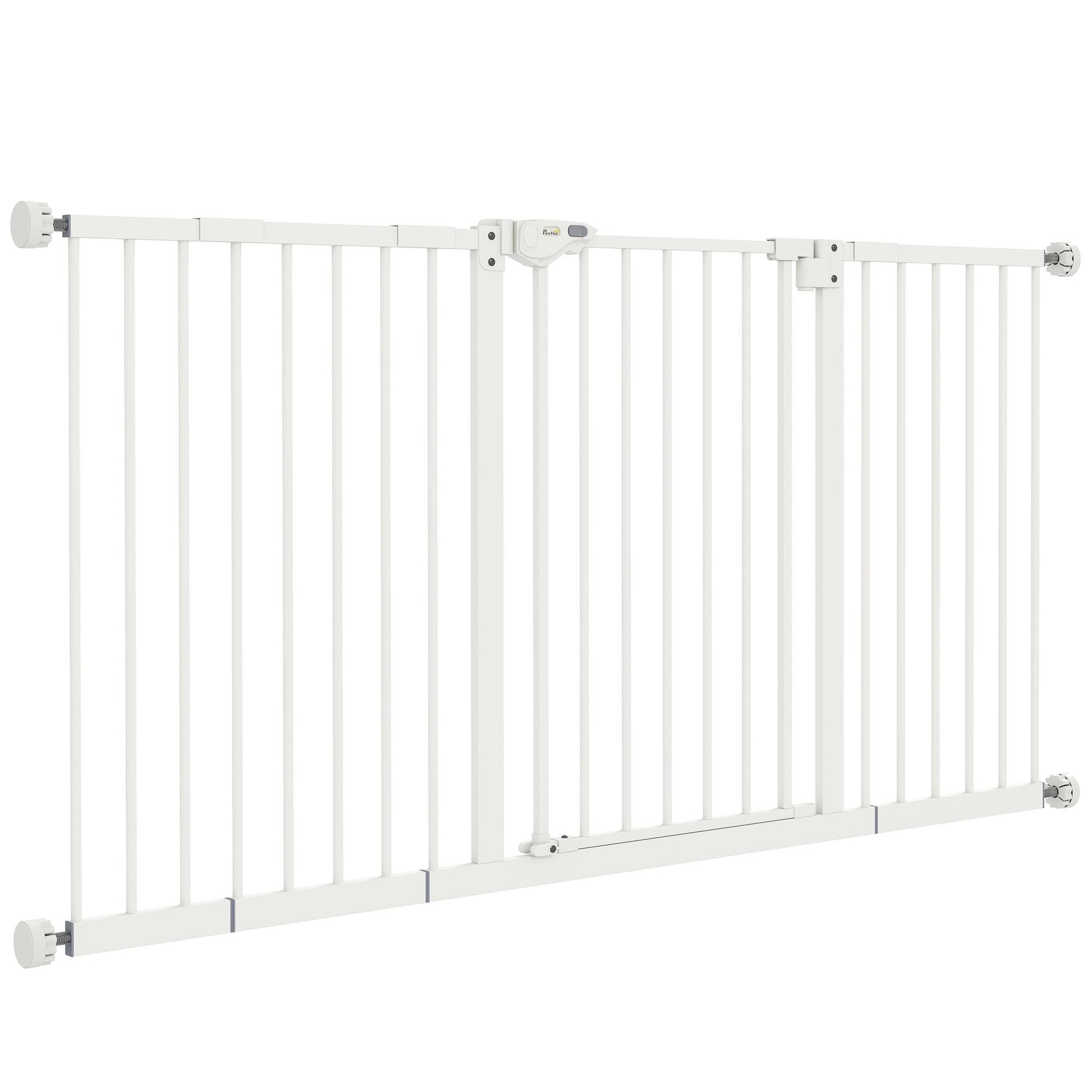 PAWHUT Barrière de sécurité longueur réglable porte double verrouillage sans perçage acier plastique blanc