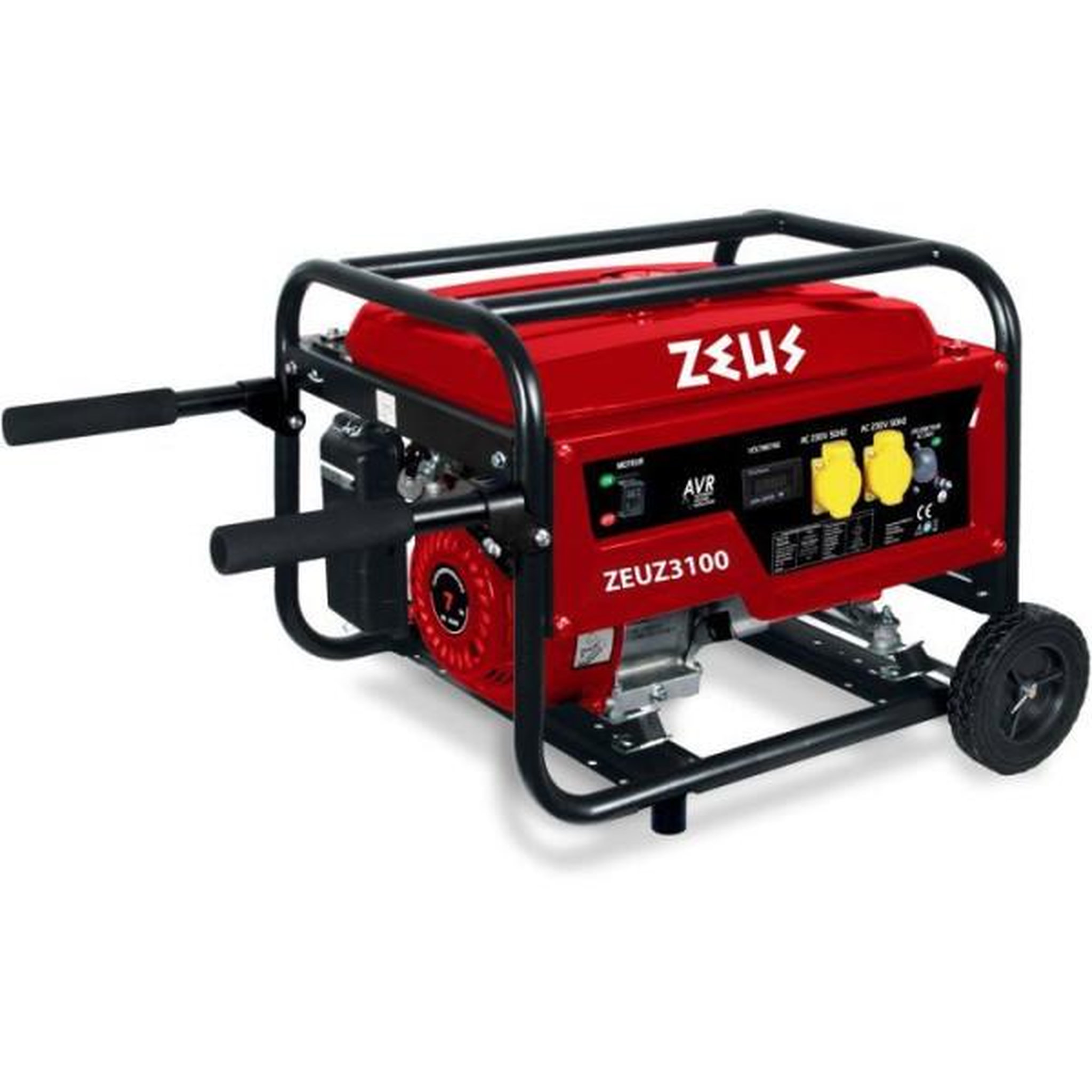 ZEUS Groupe électrogene essence - ZEUZ - 3000 W - Autonomie 9 h - Moteur 4 temps - Monophasé - Systeme AVR - Rouge