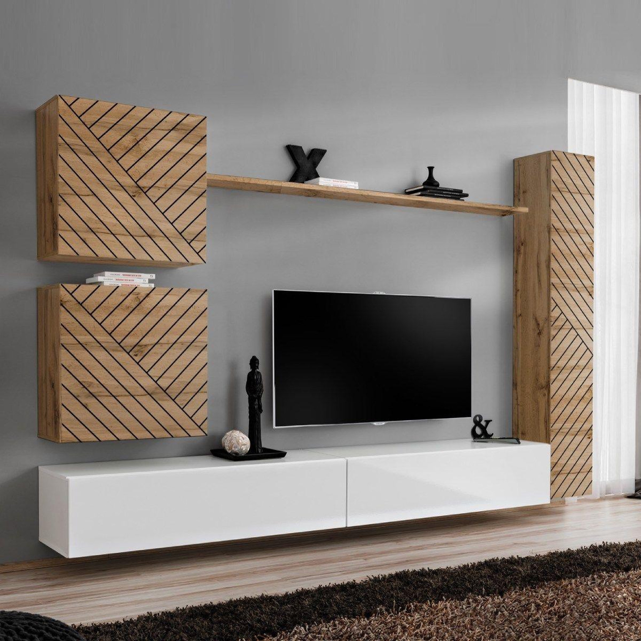 Paris Prix Ensemble meuble tv  switch lamel viii  280cm blanc & naturel