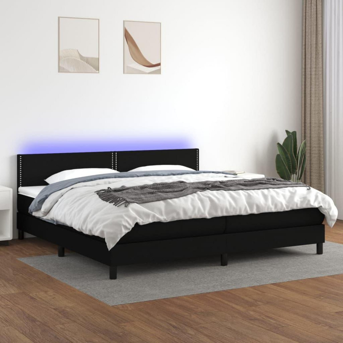 VIDAXL Sommier a lattes de lit et matelas et LED Noir 200x200 cm Tissu