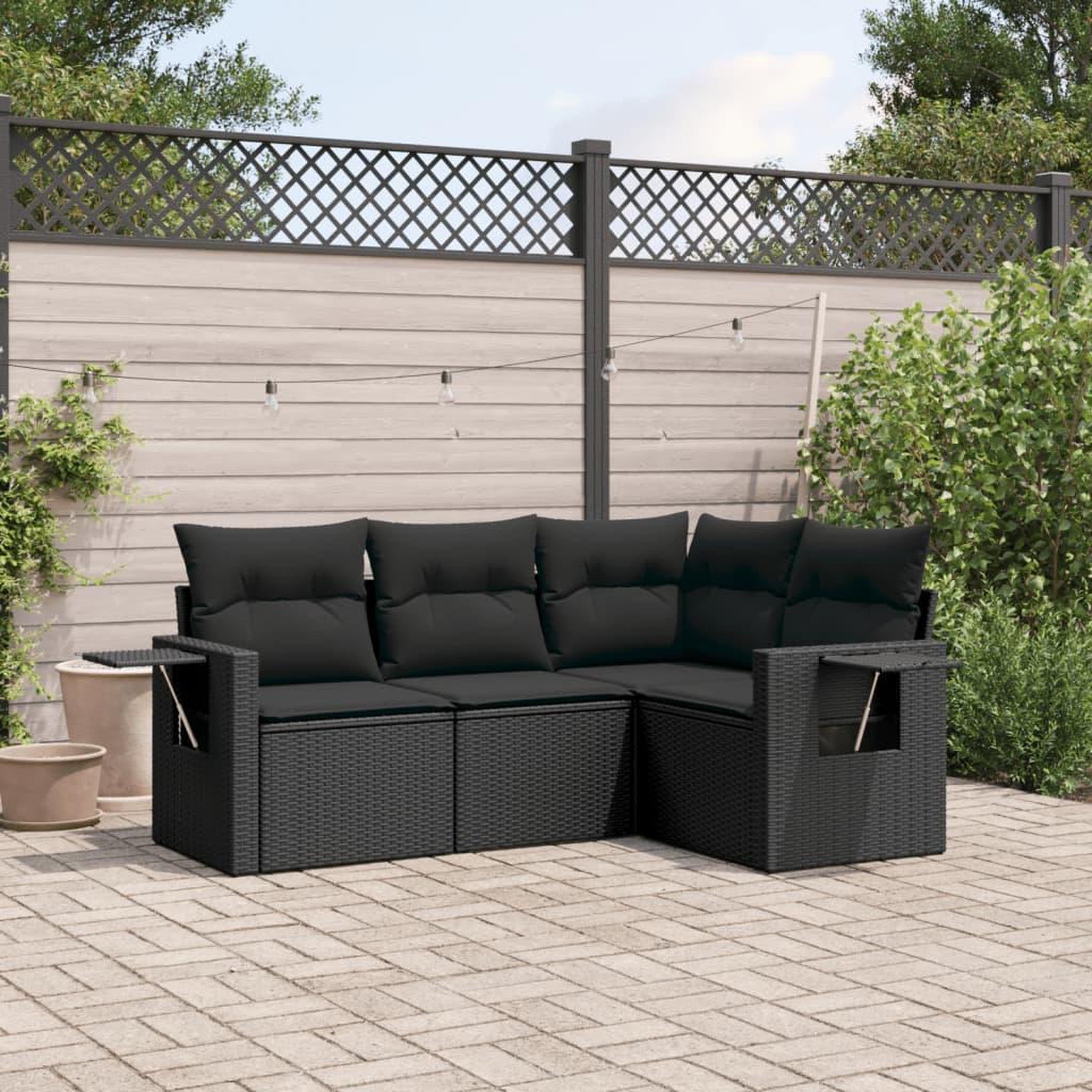 VIDAXL Salon de jardin 4 pcs avec coussins noir resine tressee