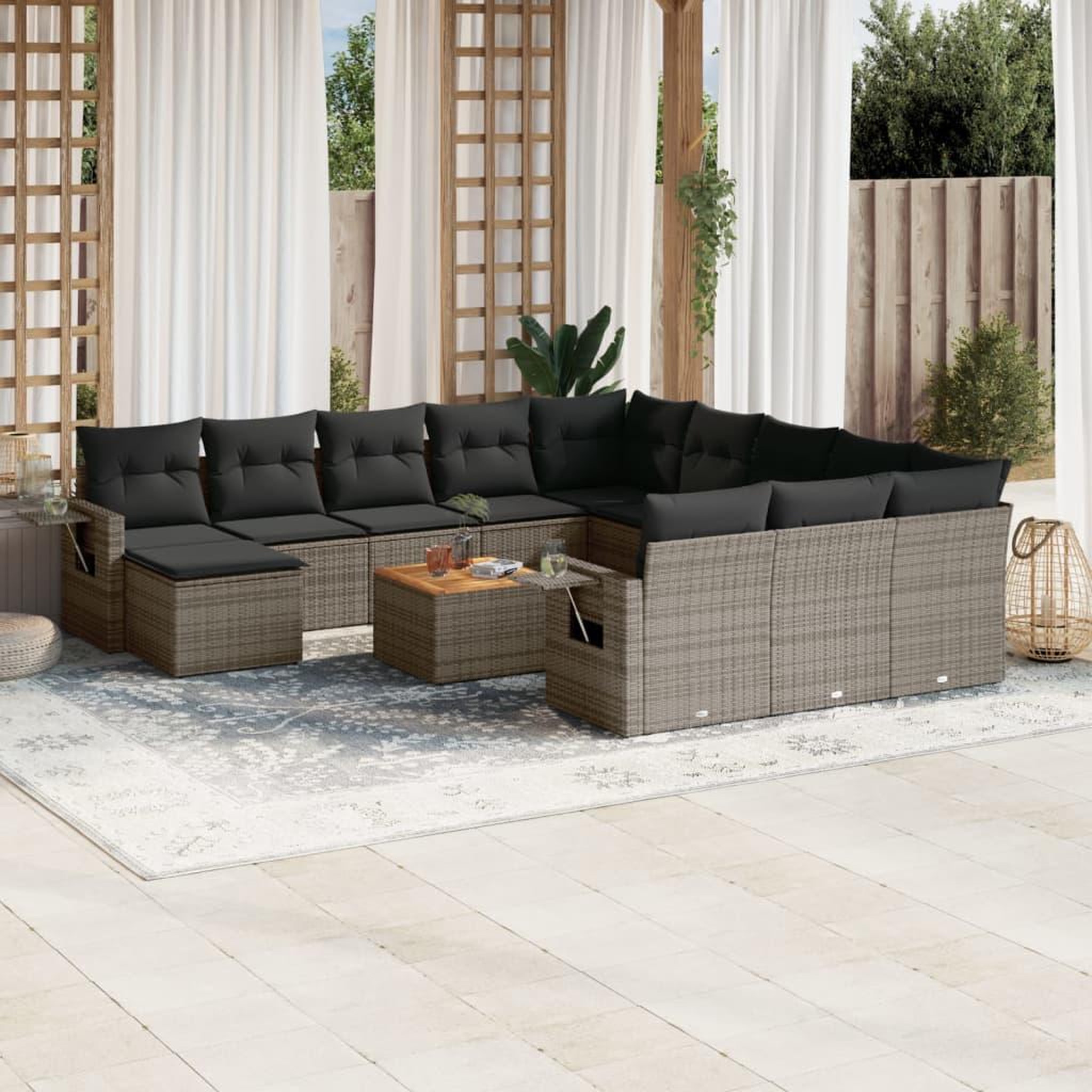 VIDAXL Salon de jardin avec coussins 13 pcs gris resine tressee