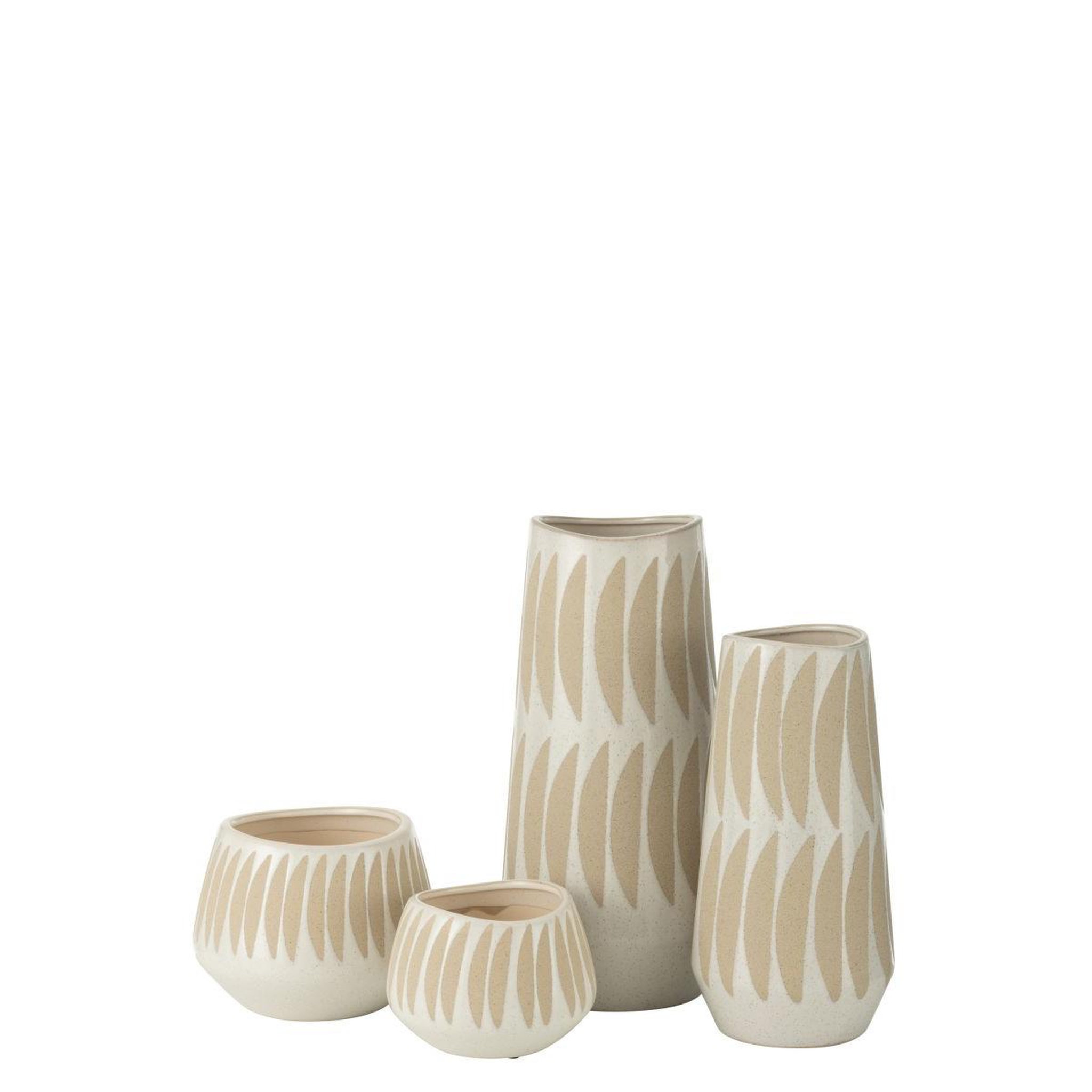 Voir la diapositive 3 : J-LINE Vase déco en grès  kai  40cm beige & blanc