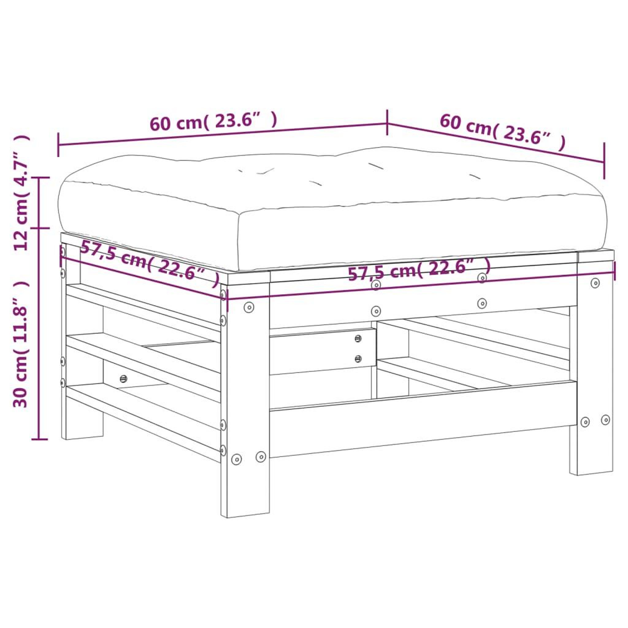 Voir la diapositive 6 : VIDAXL Repose-pied de jardin avec coussin bois de pin impregne