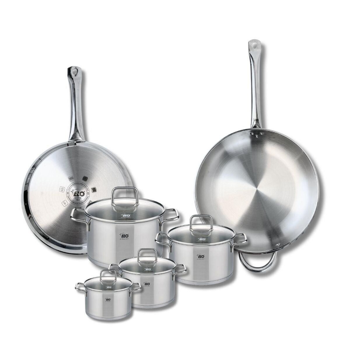 ELO Ensemble de 2 Poêles de cuisson 28 et 32 cm et 4 faitouts 12, 14, 16 et 20 cm Elo Profi Citrin