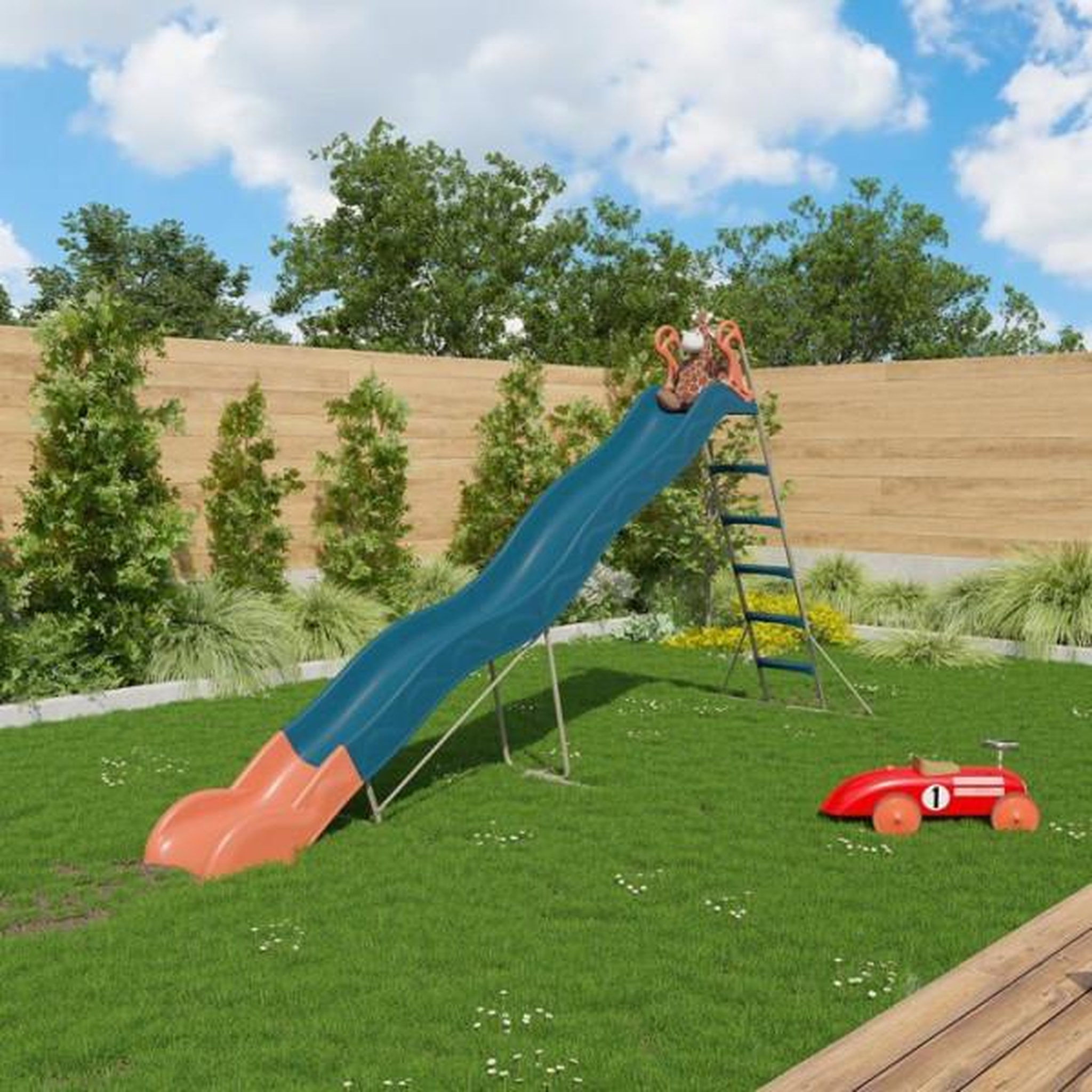 Voir la diapositive 3 : Trigano Toboggan - ALEO BY TRIGANO - Valou - 3,80 m - Bleu/corail - Pour enfants de 3 a 12 ans
