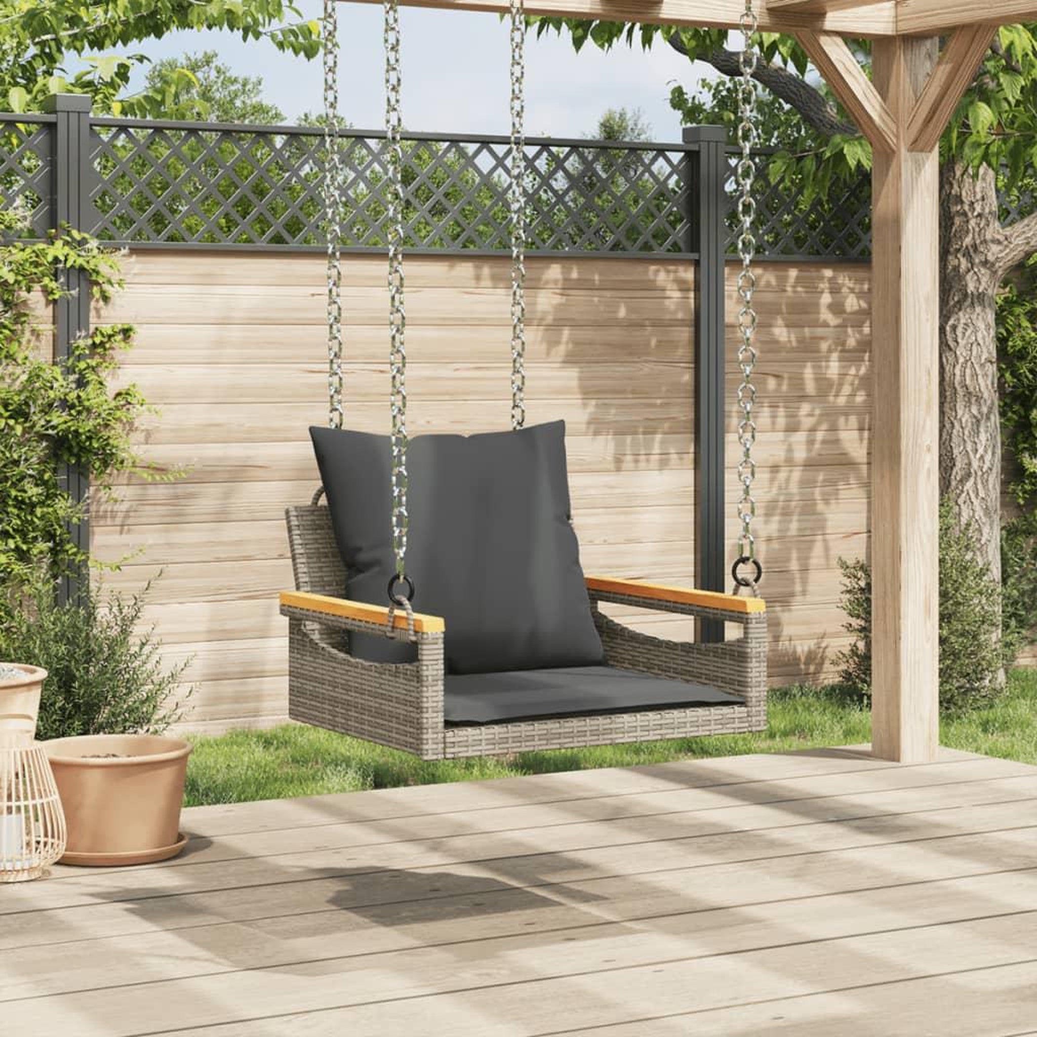 Voir la diapositive 3 : VIDAXL Balancelle avec coussins gris 63x62x40 cm resine tressee