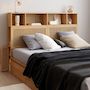 Voir la diapositive 2 : ID MARKET Tête de lit EDHEN 145 cm avec rangements fermés et niches cannage et bois