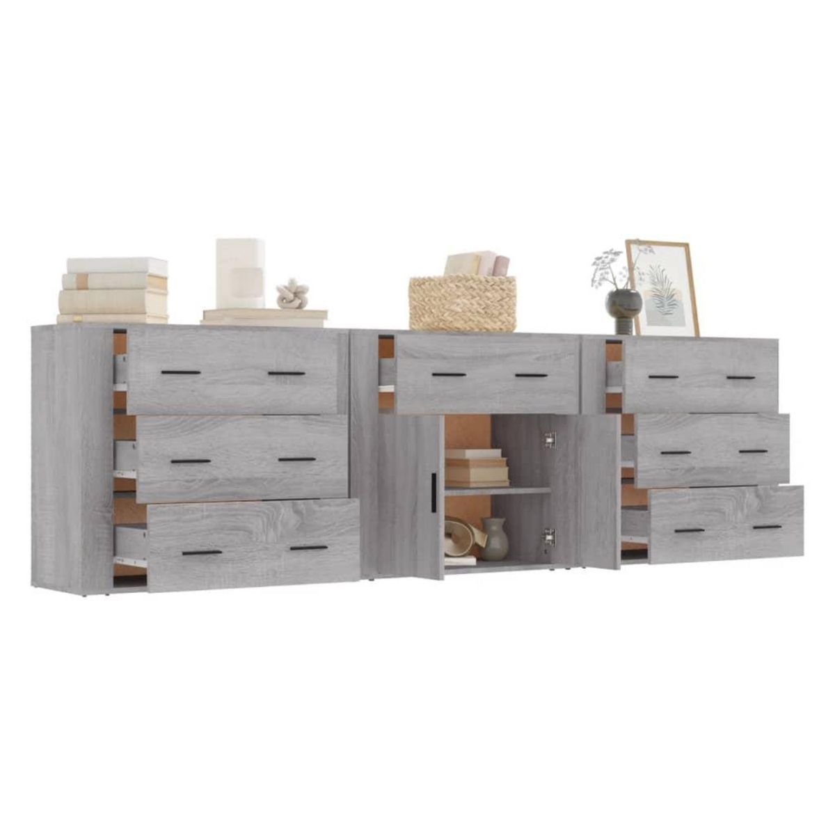 VIDAXL Buffets 3 pcs Sonoma gris Bois d'ingenierie