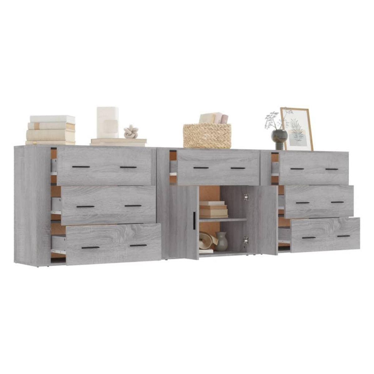 VIDAXL Buffets 3 pcs Sonoma gris Bois d'ingenierie