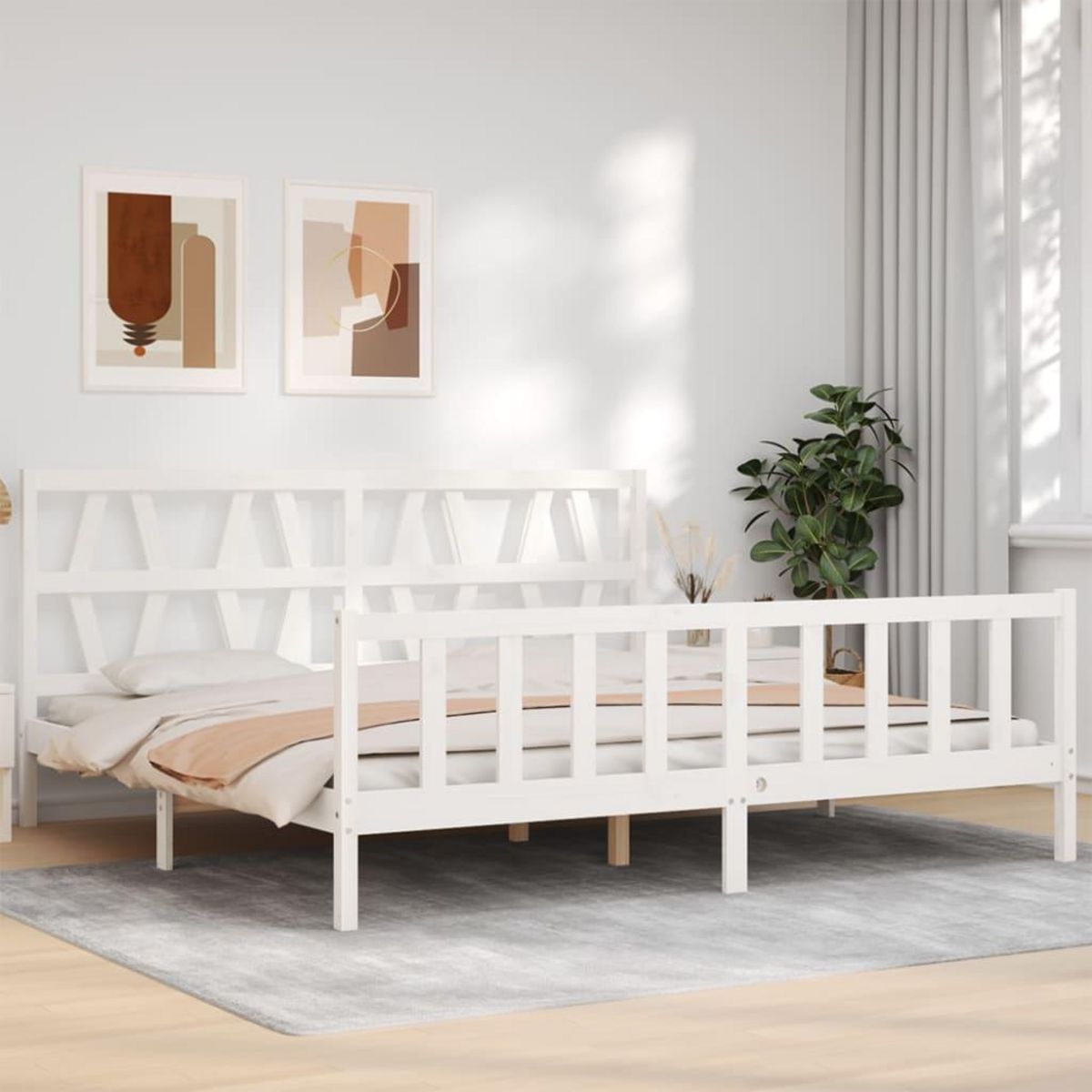 VIDAXL Cadre de lit sans matelas blanc 200x200 cm bois massif de pin