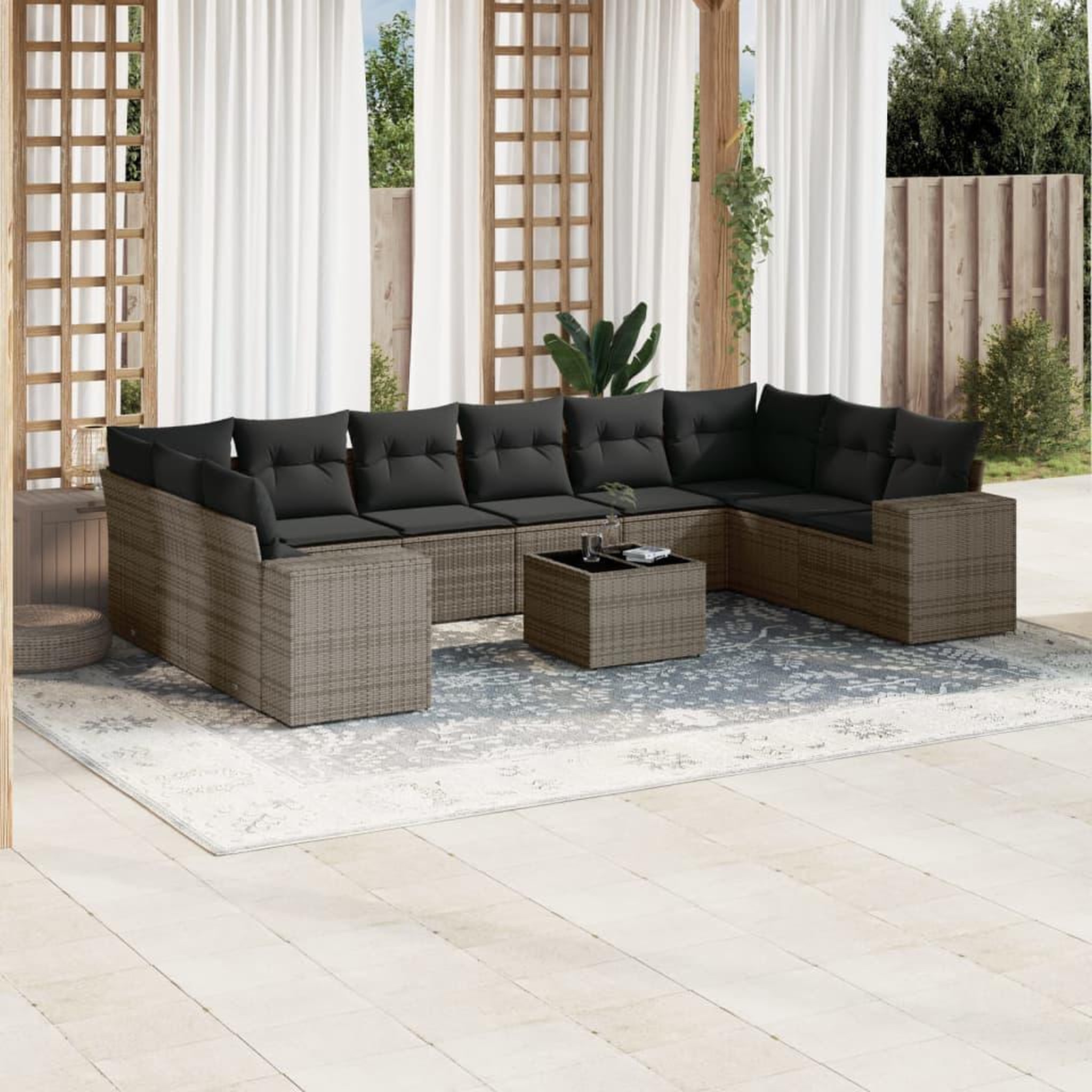 VIDAXL Salon de jardin 11 pcs avec coussins gris resine tressee
