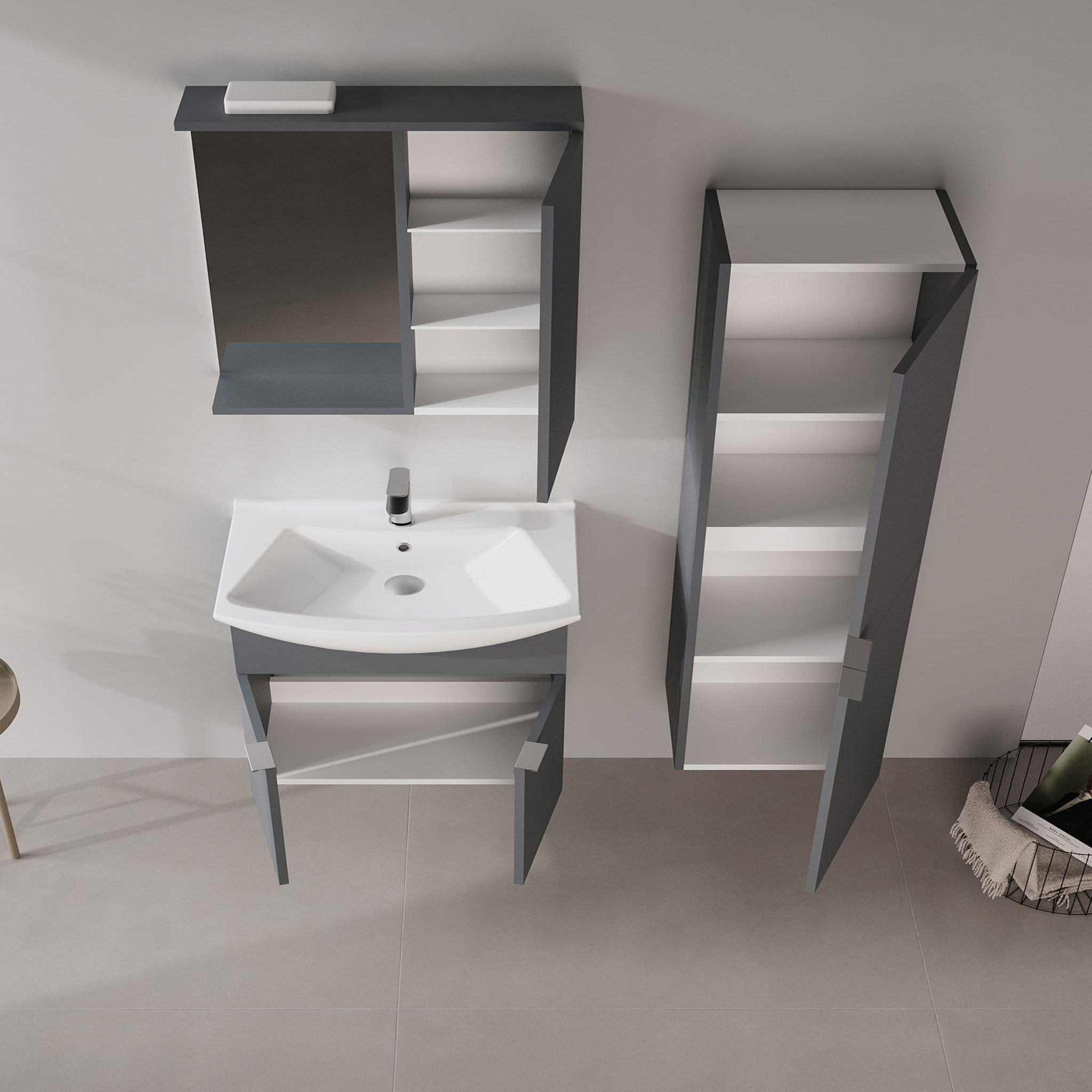 Voir la diapositive 3 : Habitat et Jardin Meuble salle de bain avec miroir  purus 65  - 63 x 18 x 68 cm - matte anthracite