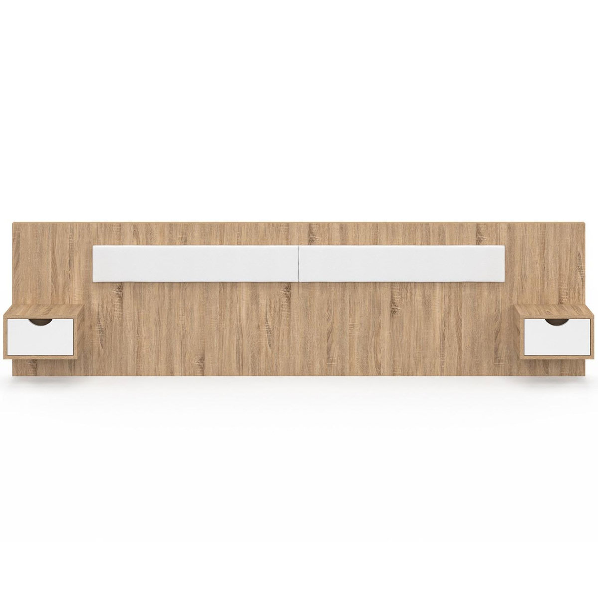 ID MARKET Tête de lit suspendue avec chevets SANTA pour lit 140, 160 et 180 cm bois et blanc