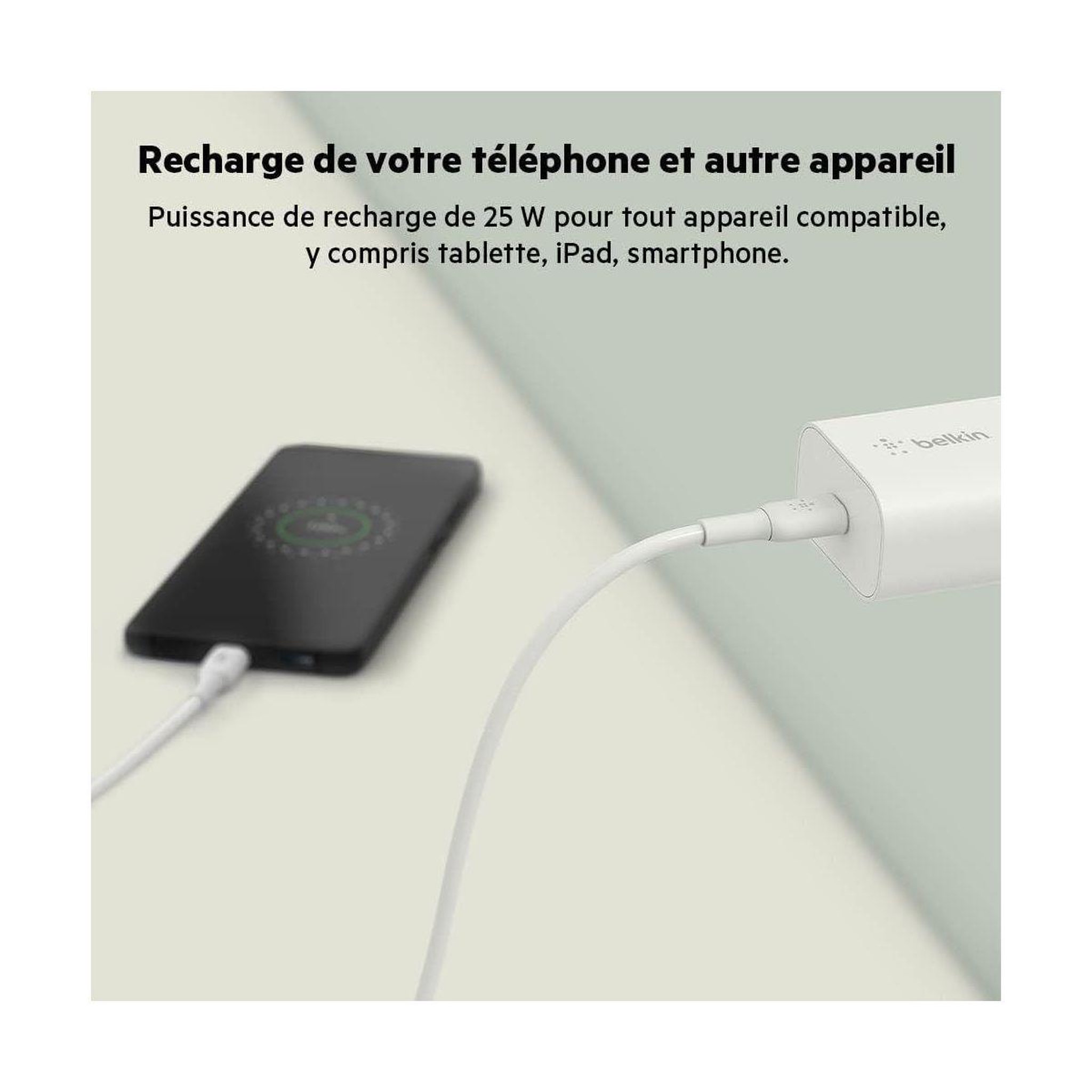 Voir la diapositive 5 : Belkin Chargeur USB-C 25W Blanc