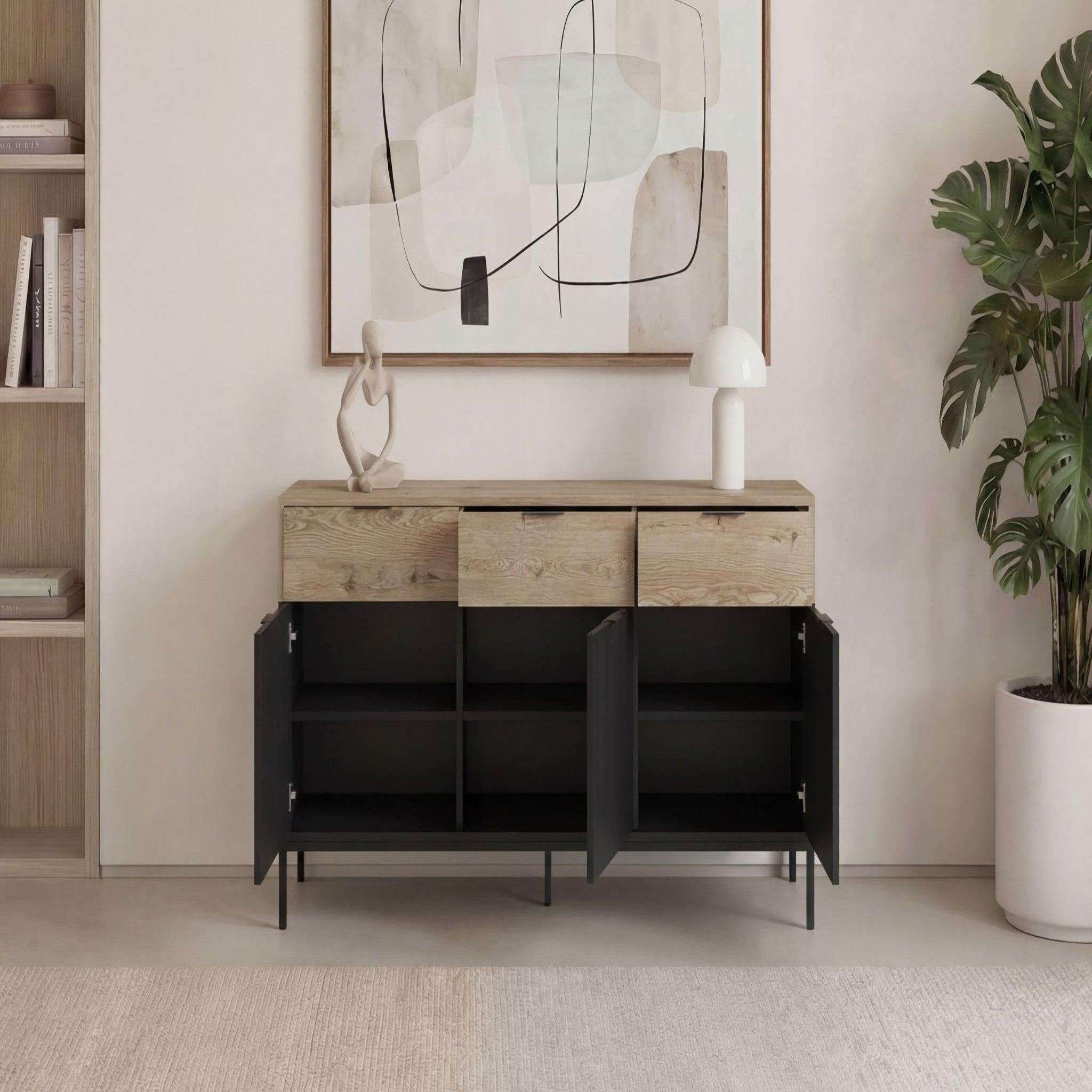Voir la diapositive 4 : CASANOVA PARIS ELINE - Buffet 3 portes 150cm en mélamine - Noir